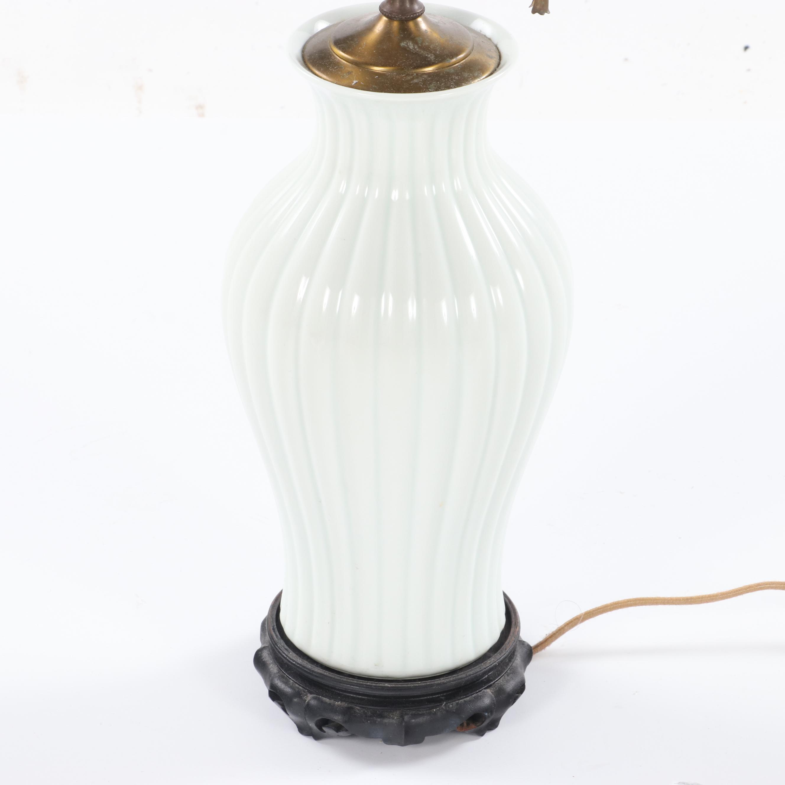 White Fluted Ceramic Baluster Two-Light Lamp