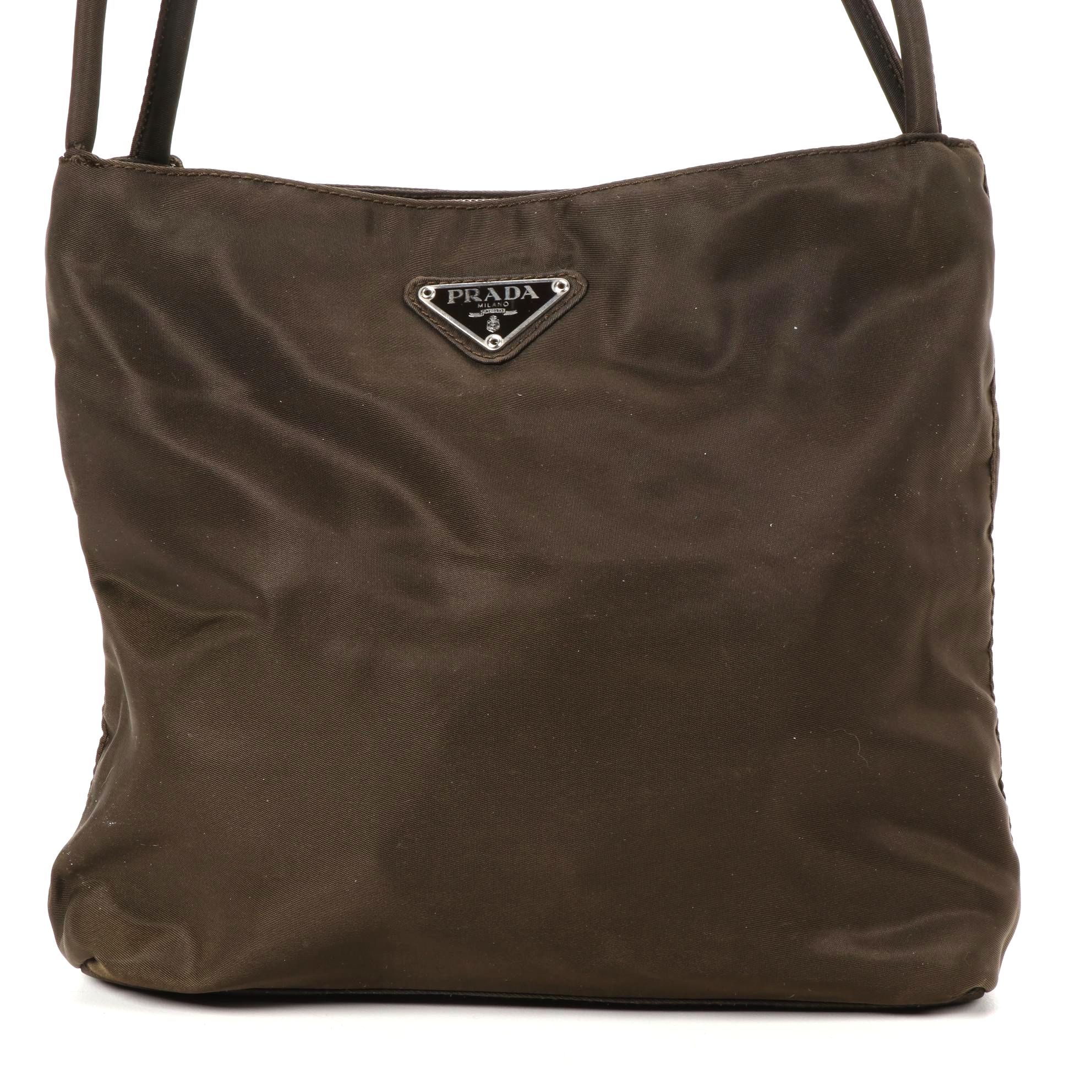 Prada Shoulder Bag in Olive Brown Tessuto Nylon