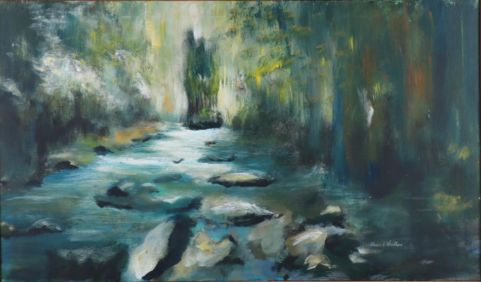 Roscoe E. Wallace Impressionist Style Oil Painting "Steamboat Rock," 1968