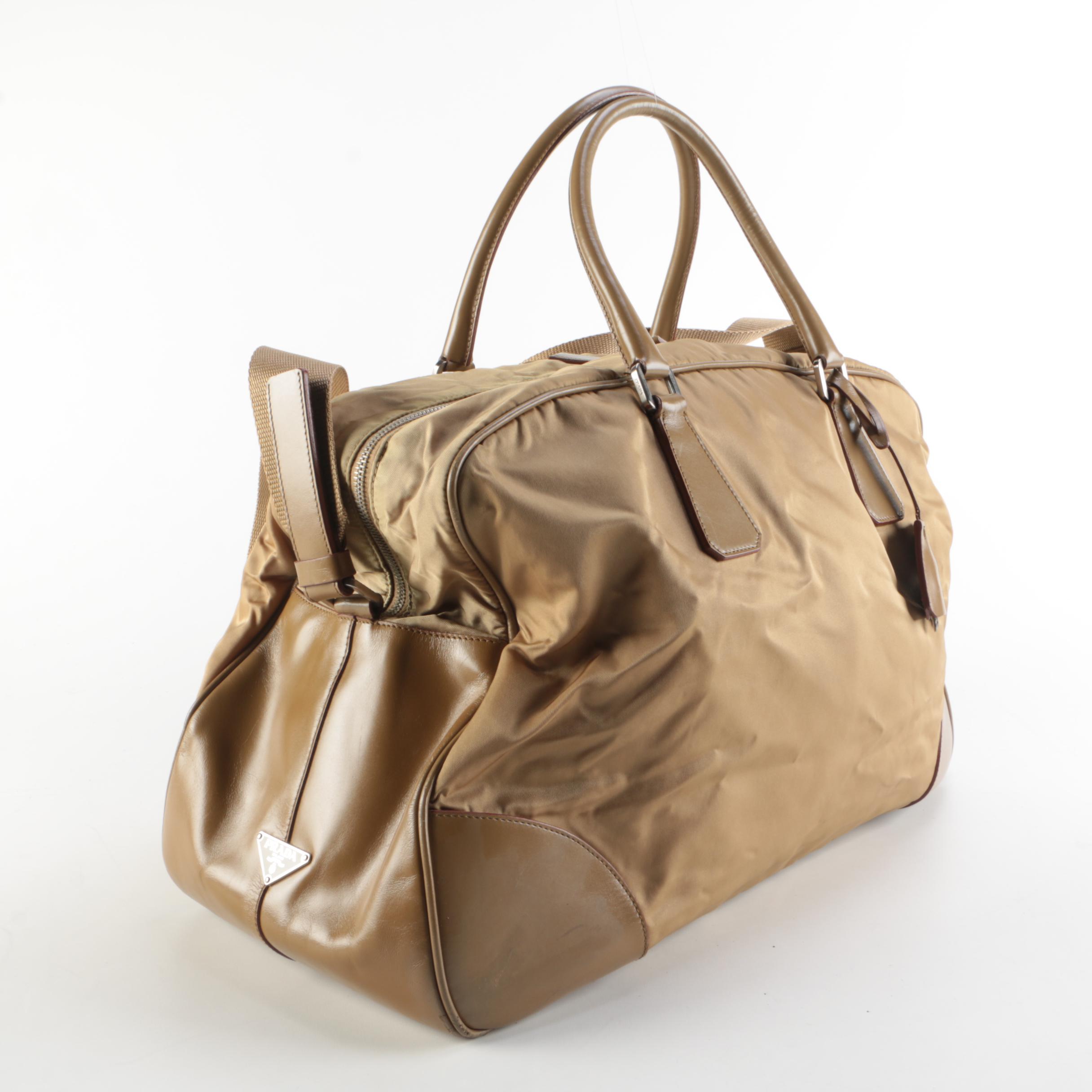 Prada Two-Way Duffel Bag in Beige Nylon and Leather
