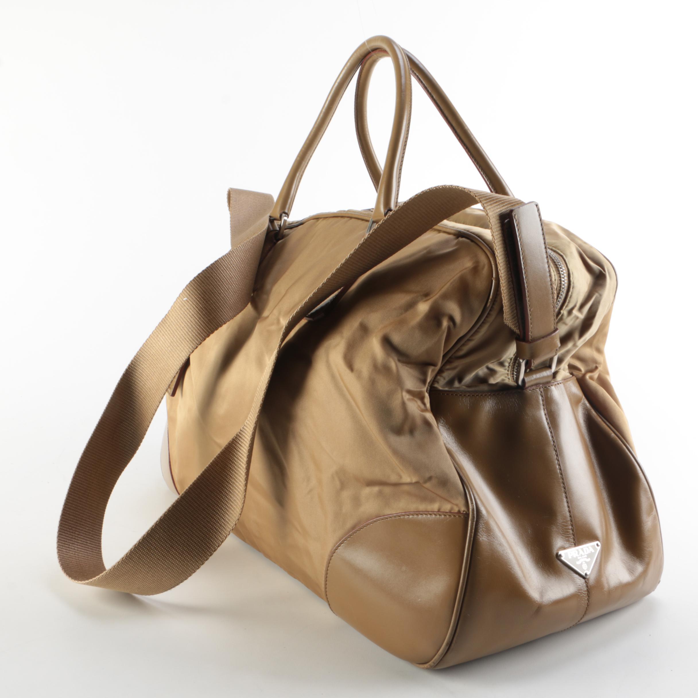 Prada Two-Way Duffel Bag in Beige Nylon and Leather