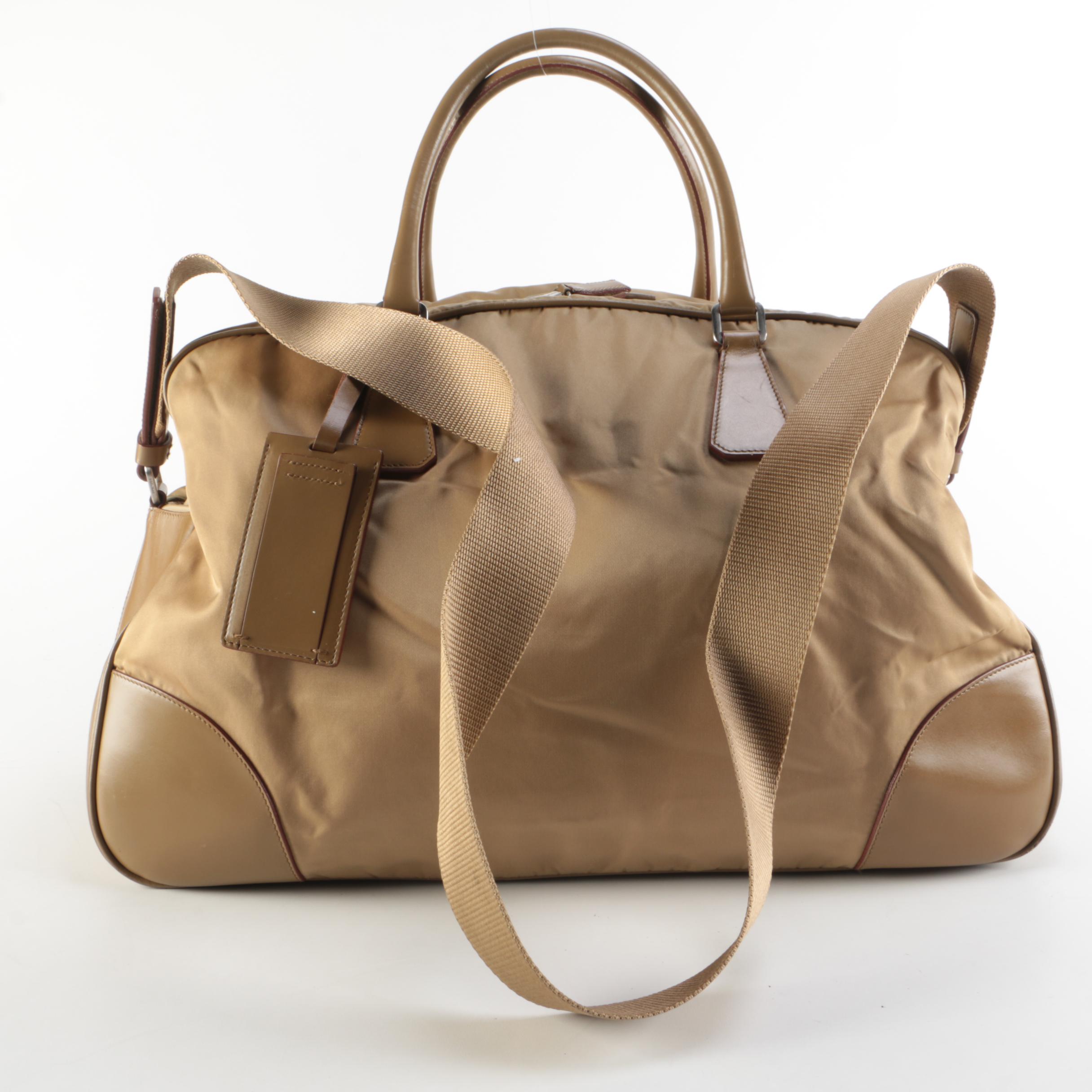 Prada Two-Way Duffel Bag in Beige Nylon and Leather