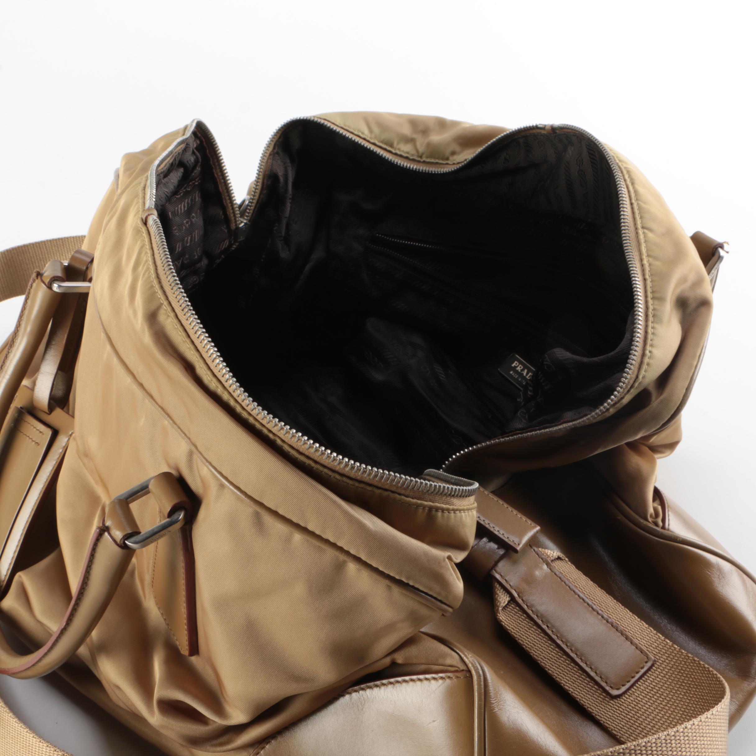 Prada Two-Way Duffel Bag in Beige Nylon and Leather