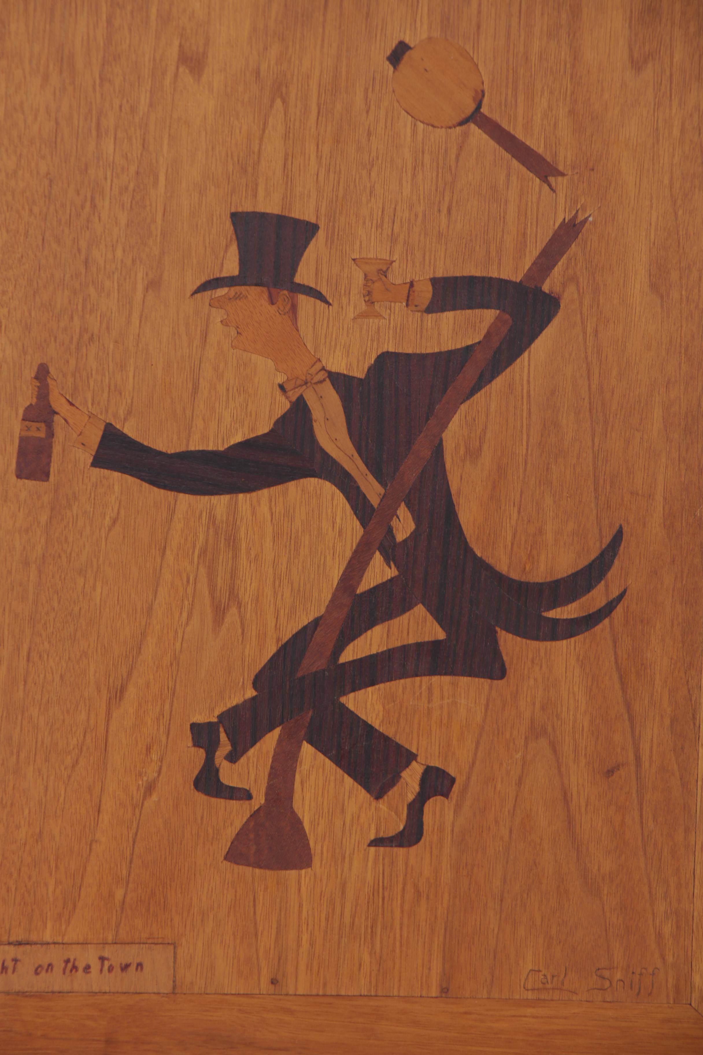 Carl E. Sniff Wood Inlay "Night on the Town," 1968