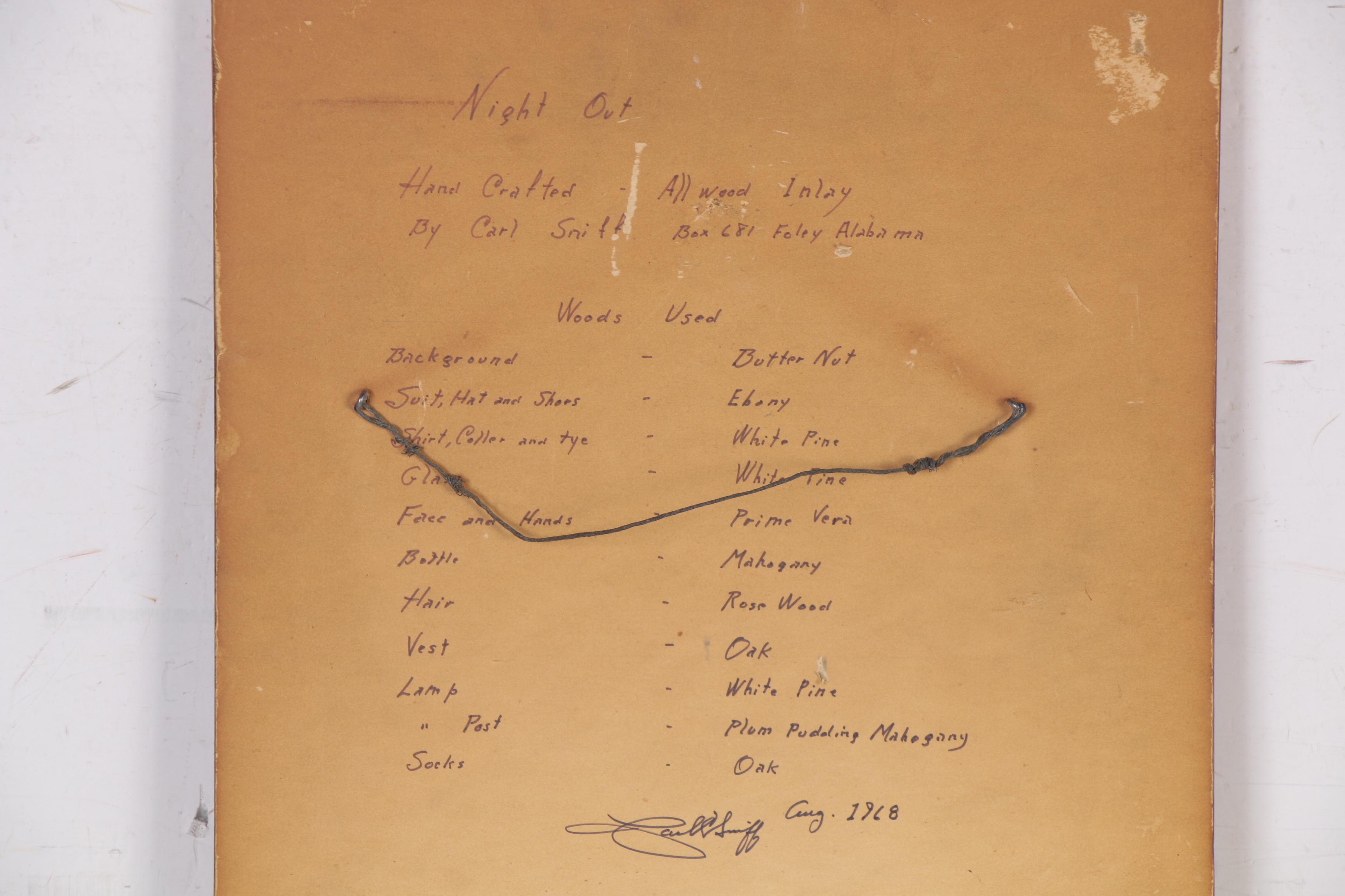 Carl E. Sniff Wood Inlay "Night on the Town," 1968