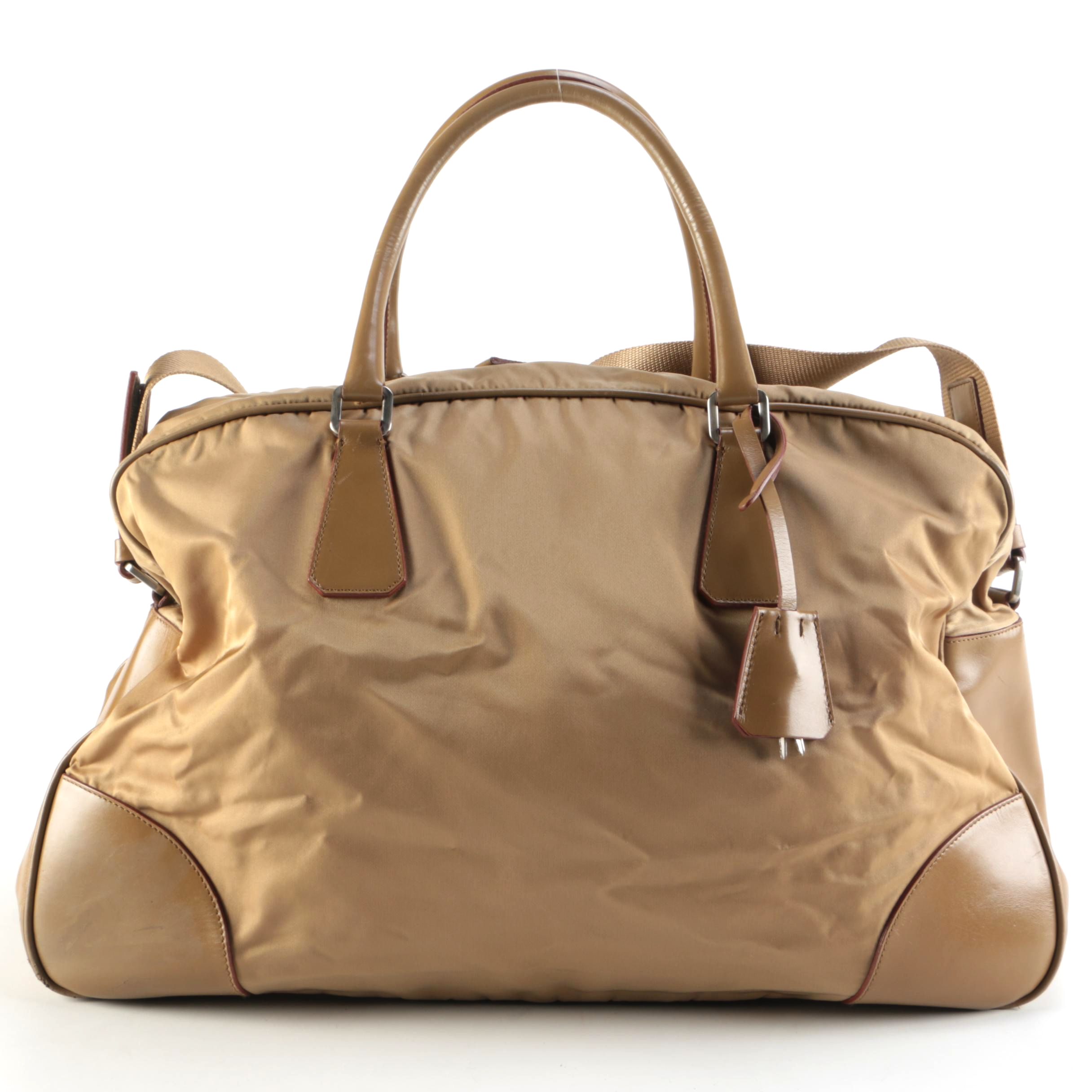 Prada Two-Way Duffel Bag in Beige Nylon and Leather