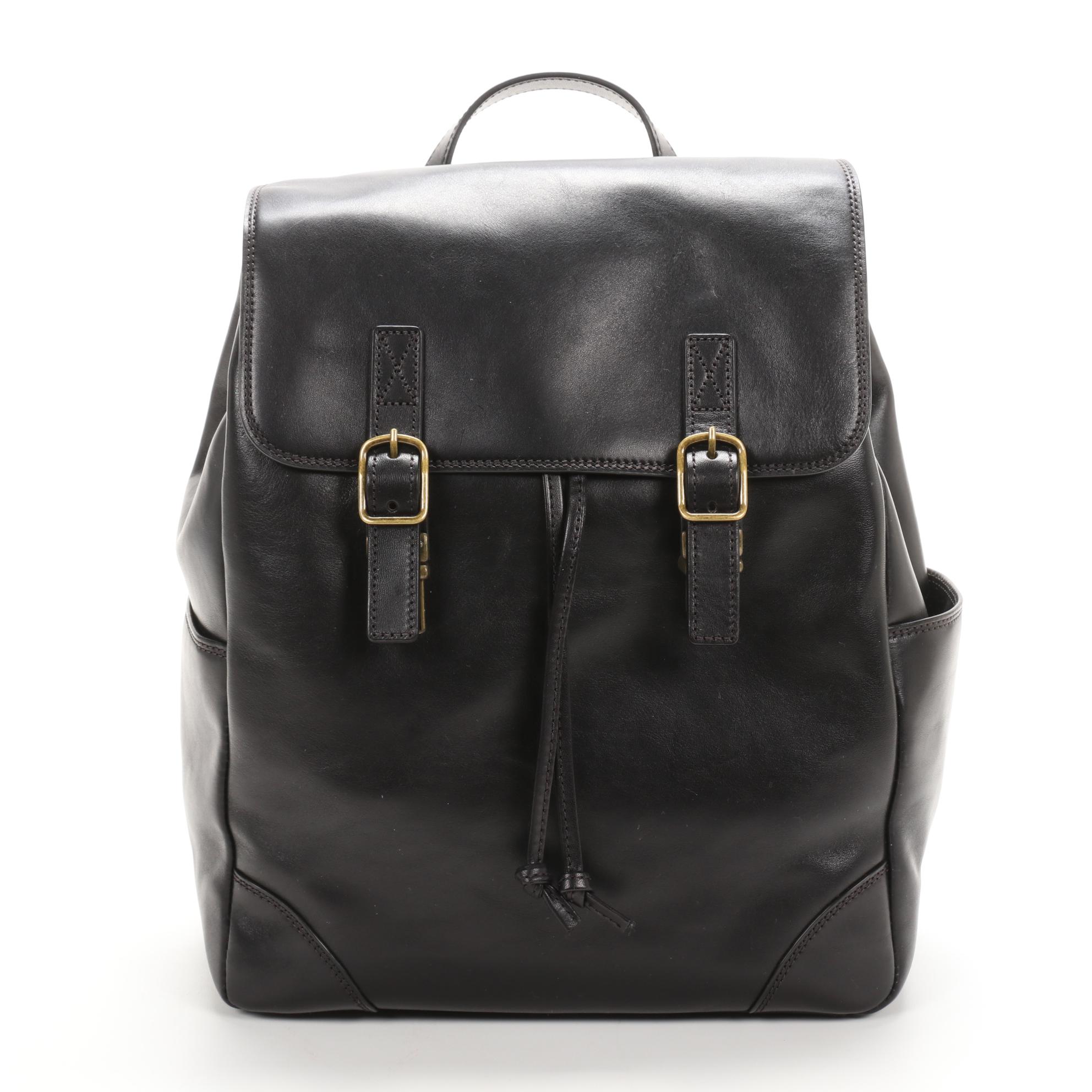 Bosca Backpack Shoulder Bag in Black Leather