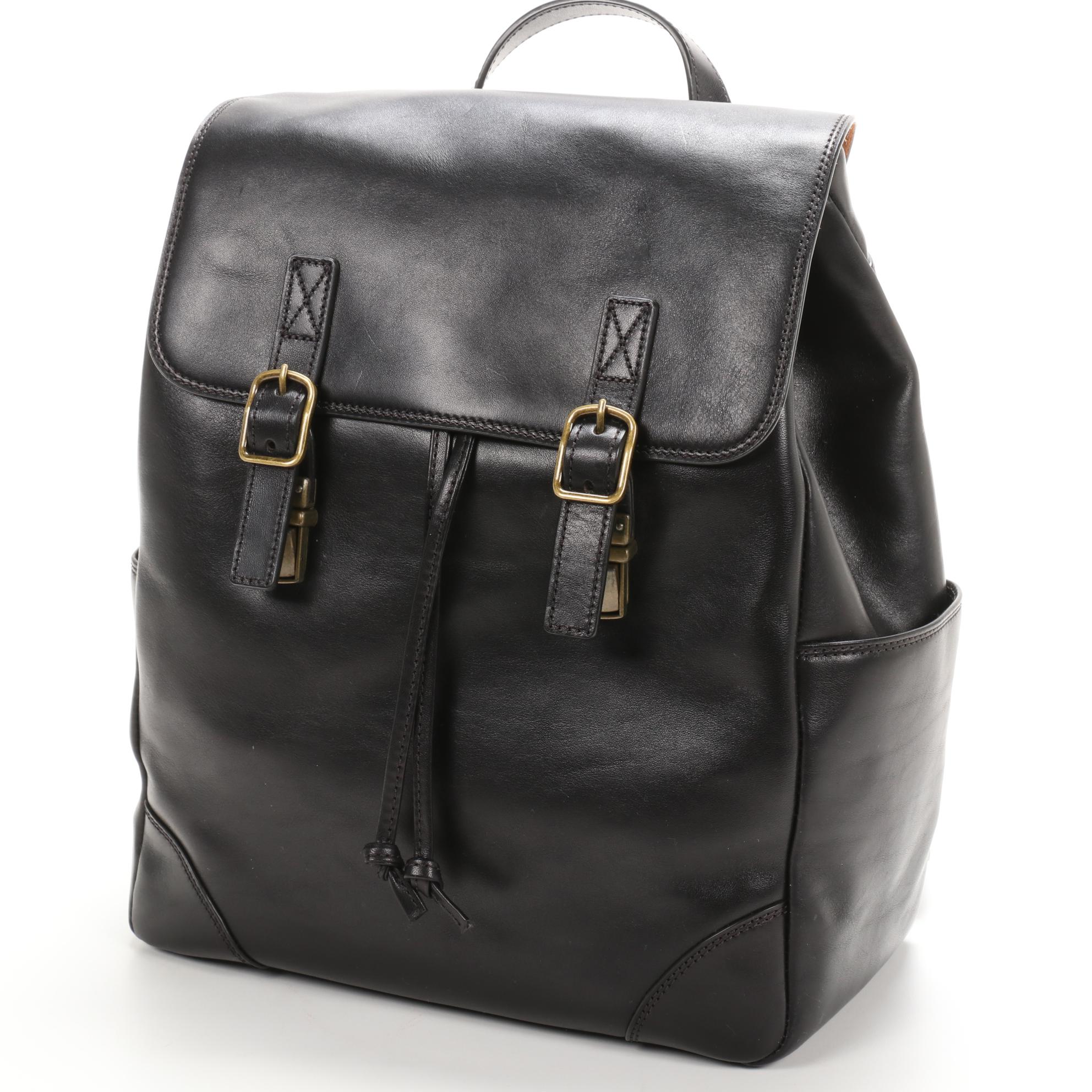 Bosca Backpack Shoulder Bag in Black Leather