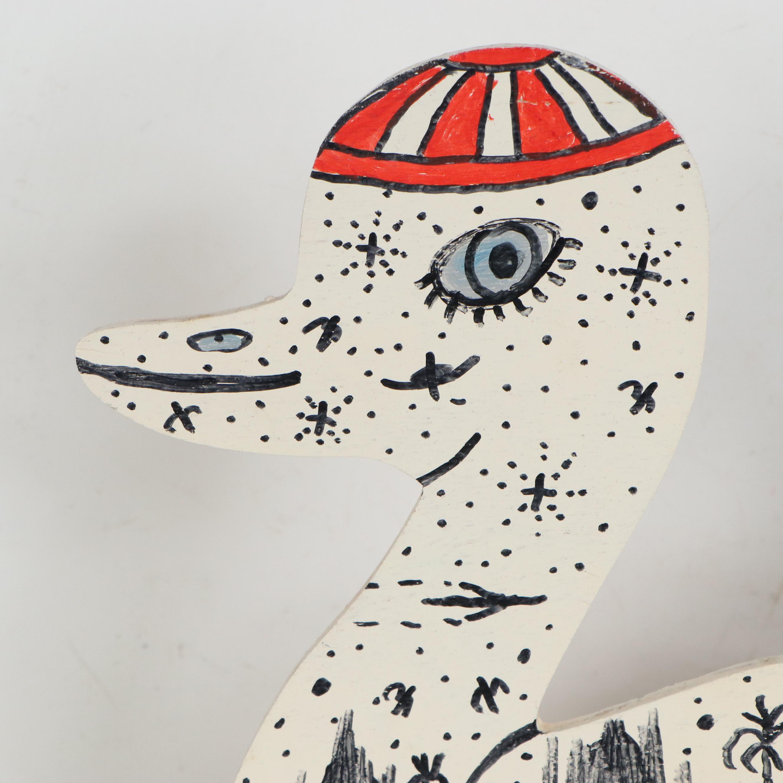Howard Finster Folk Art Wooden Sculpture "May The World Go Free...," 1990