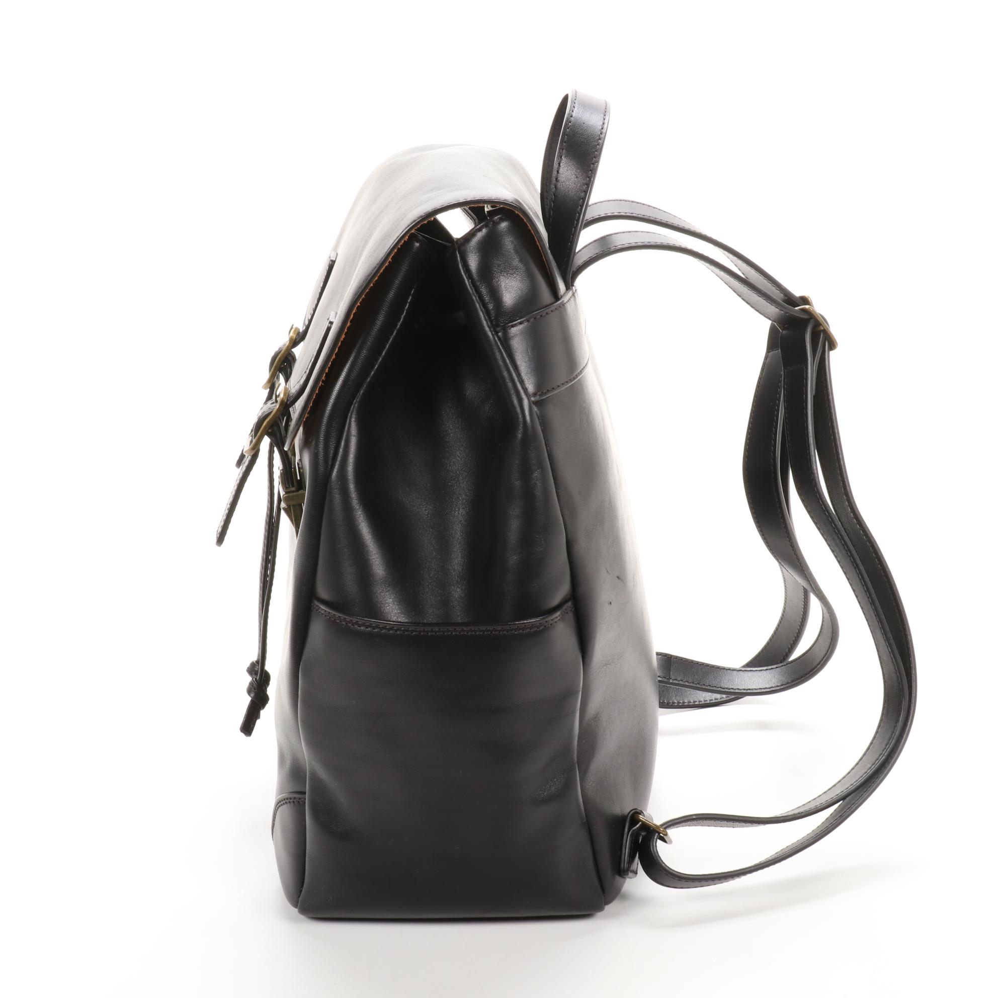 Bosca Backpack Shoulder Bag in Black Leather