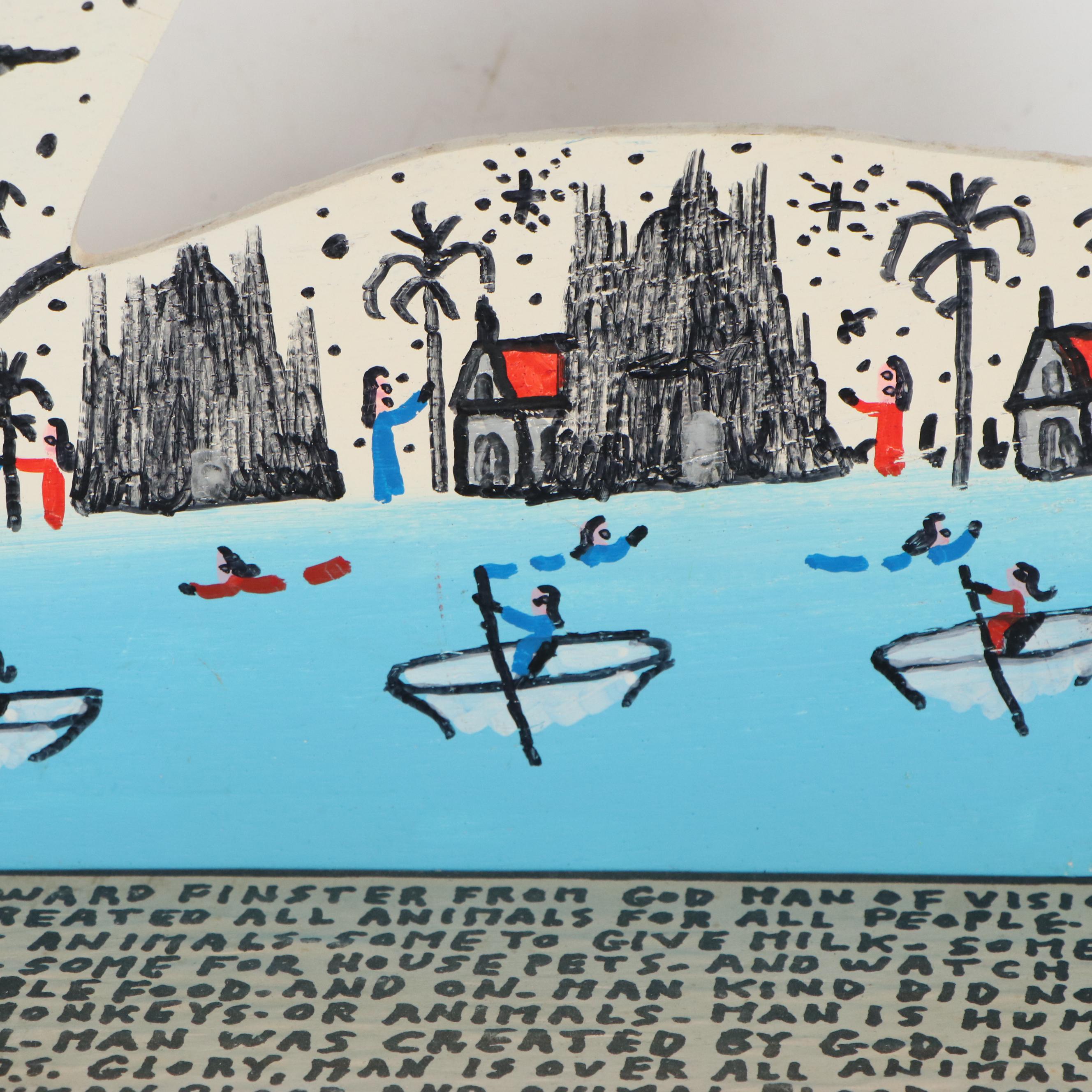 Howard Finster Folk Art Wooden Sculpture "May The World Go Free...," 1990