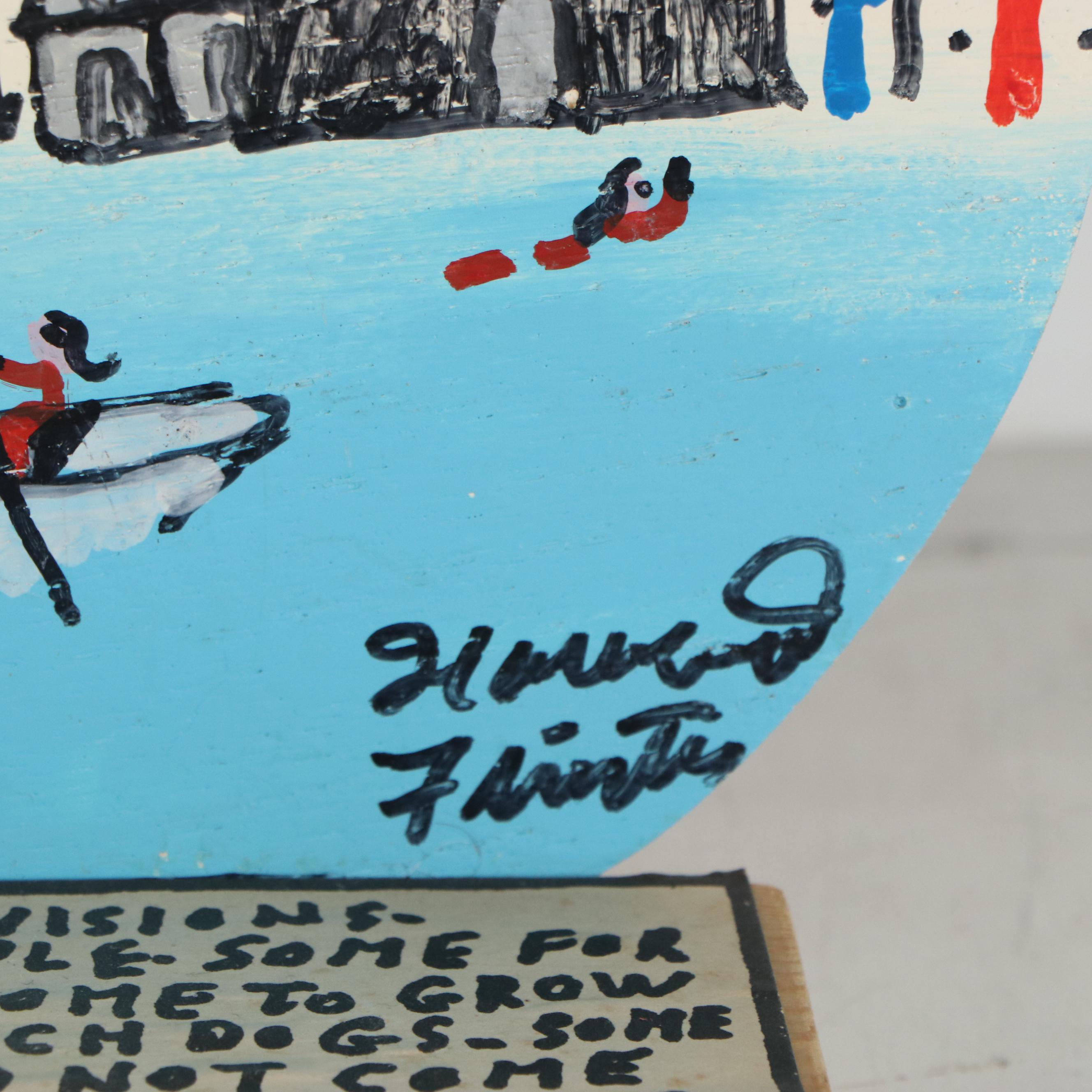 Howard Finster Folk Art Wooden Sculpture "May The World Go Free...," 1990