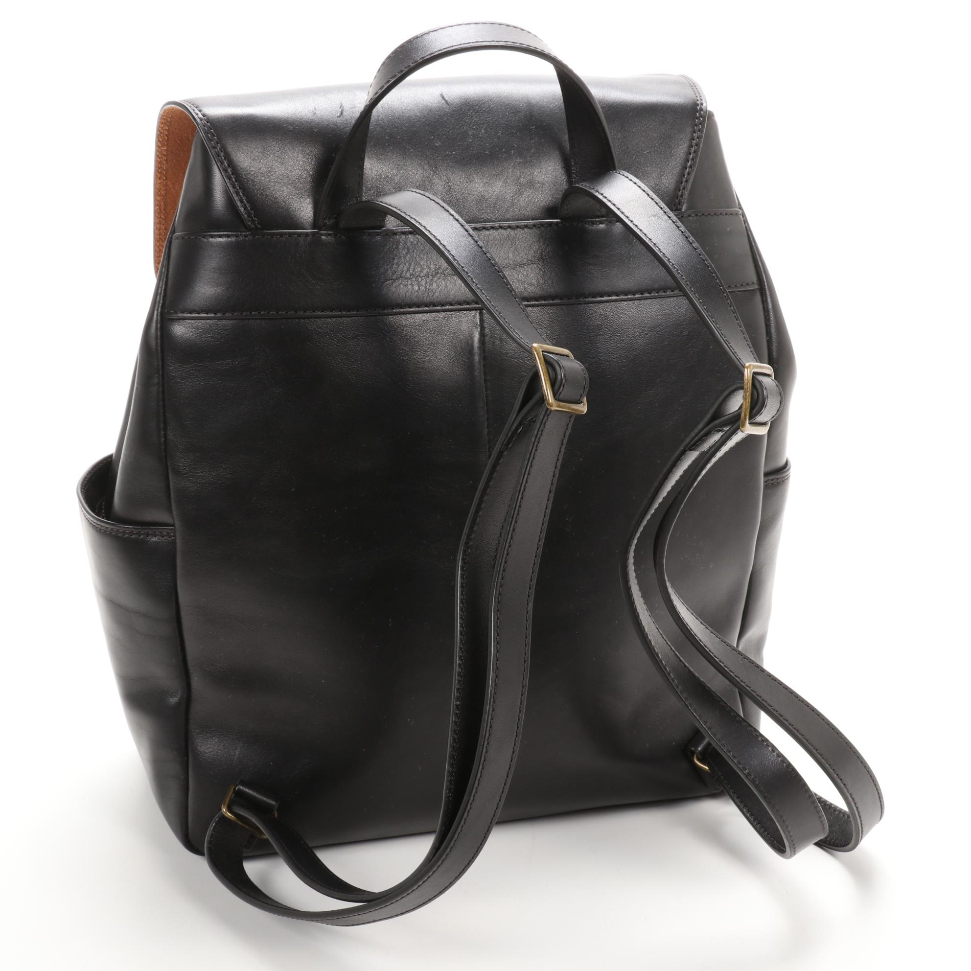 Bosca Backpack Shoulder Bag in Black Leather