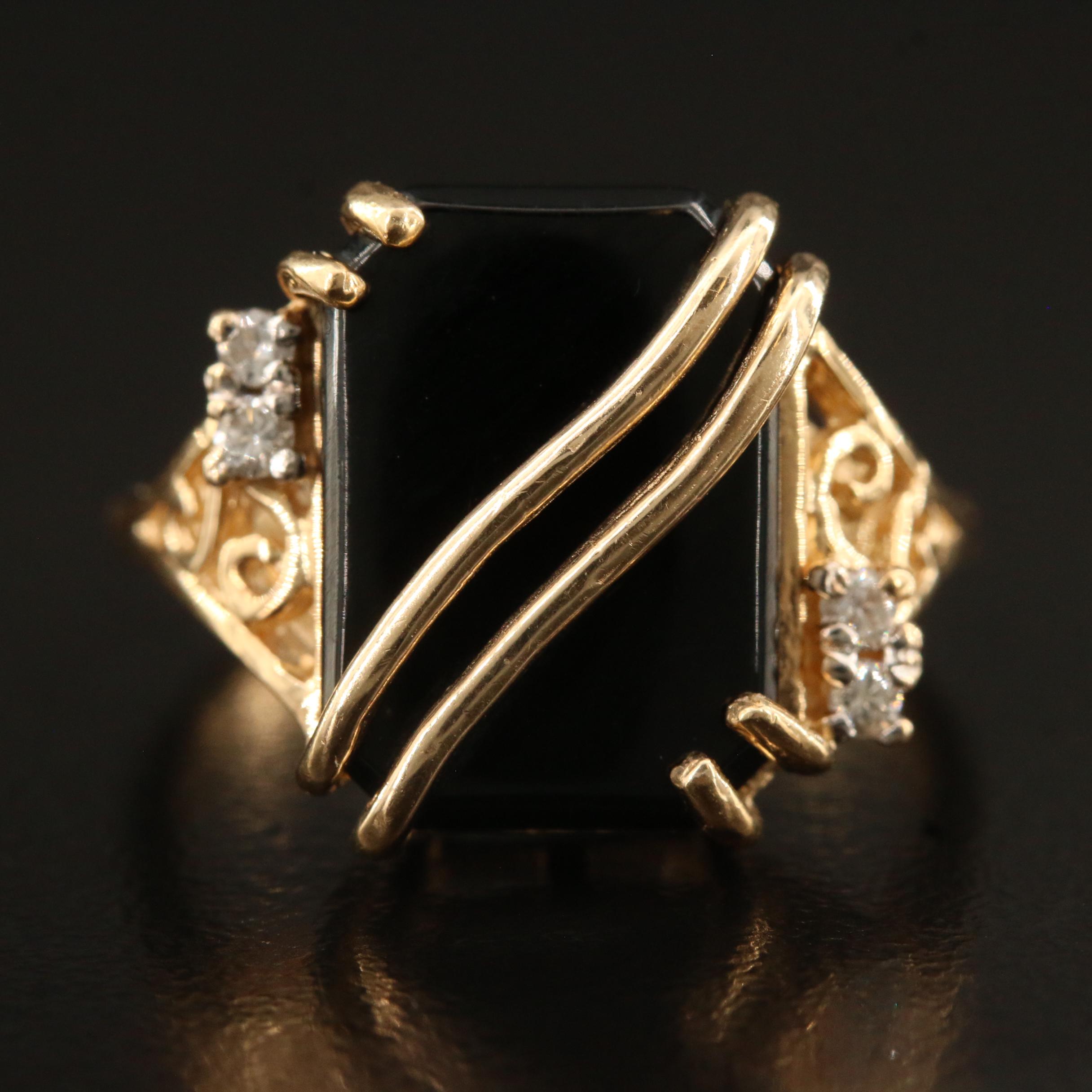 14K Black Onyx and Diamond Ring