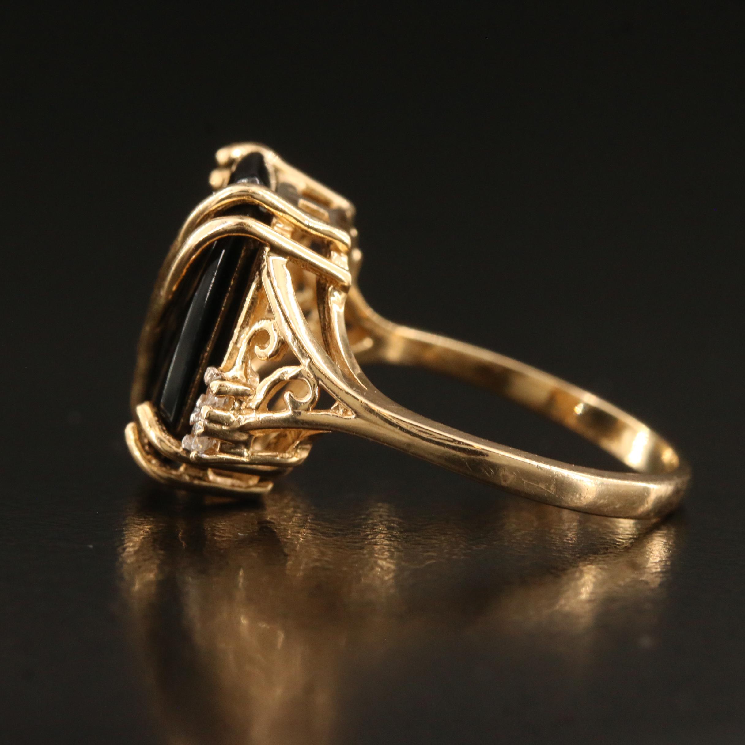 14K Black Onyx and Diamond Ring