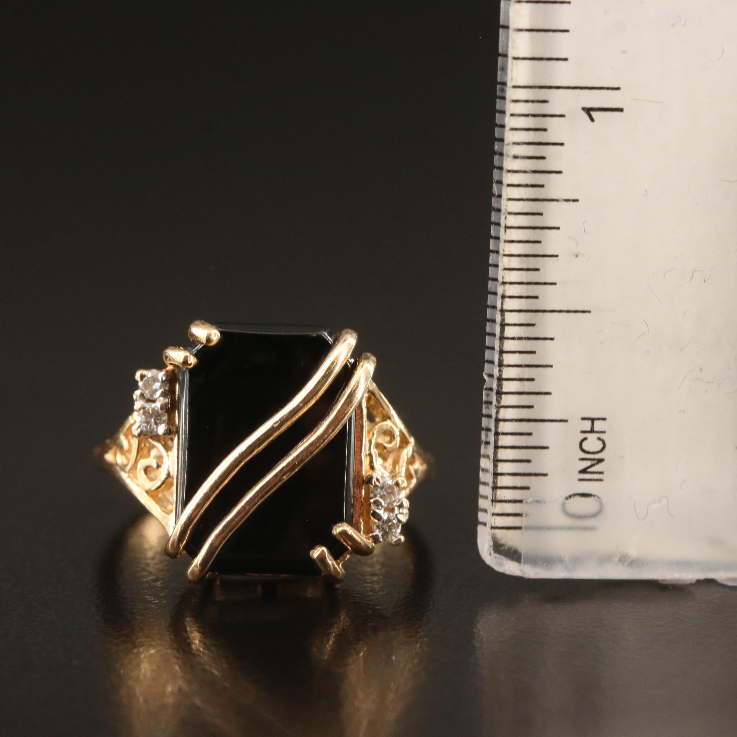 14K Black Onyx and Diamond Ring
