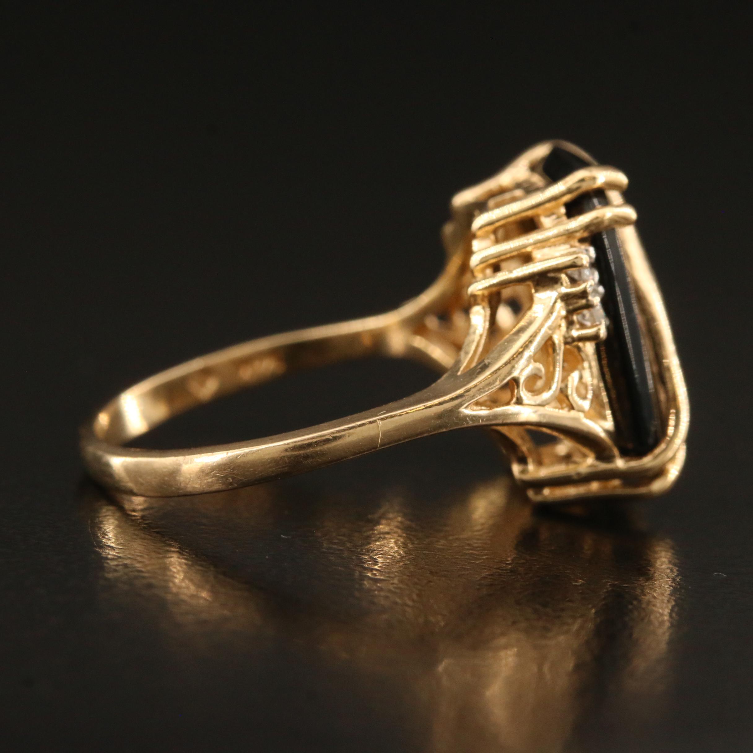 14K Black Onyx and Diamond Ring