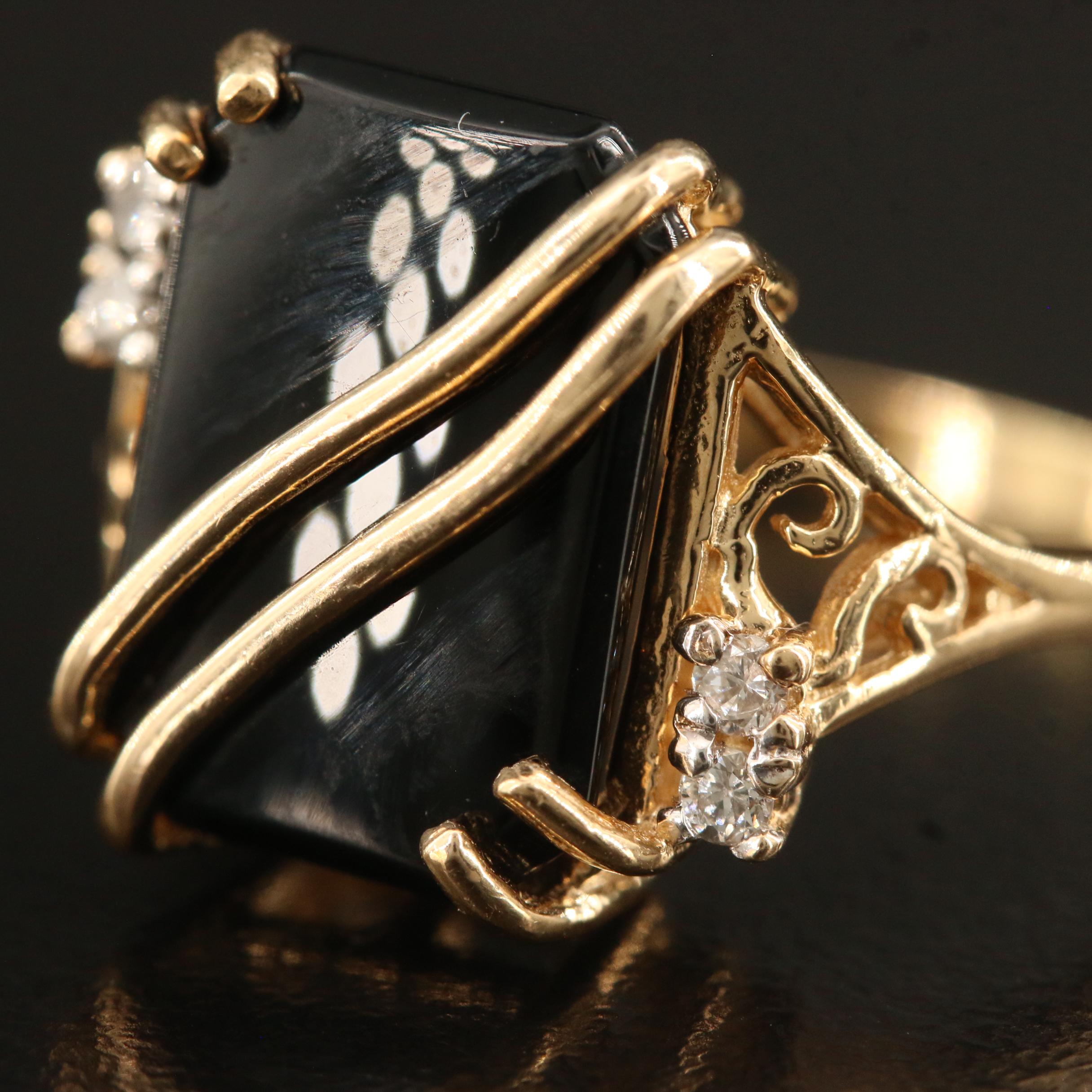 14K Black Onyx and Diamond Ring