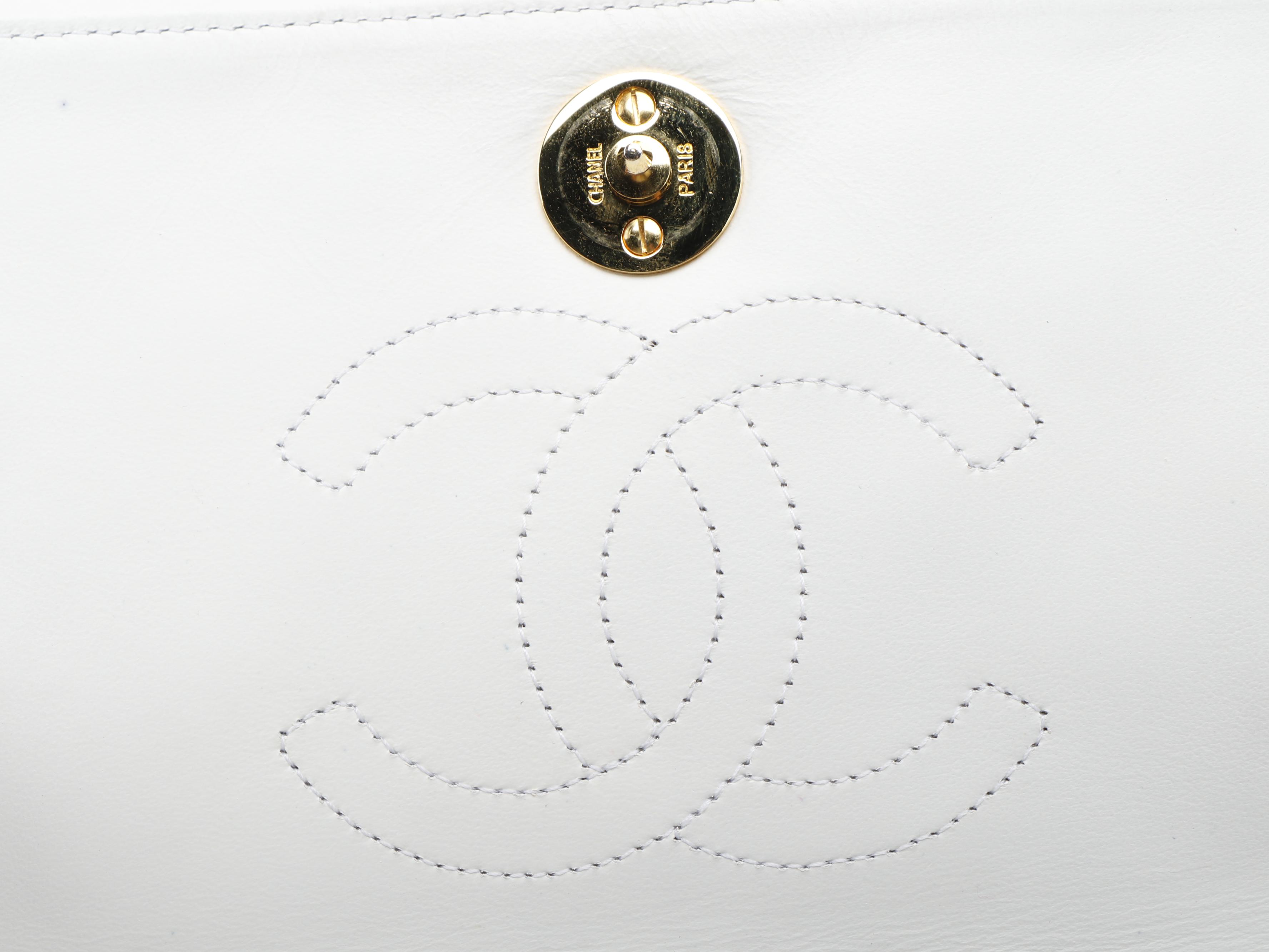 Chanel Quilted White Lambskin WOC Clutch