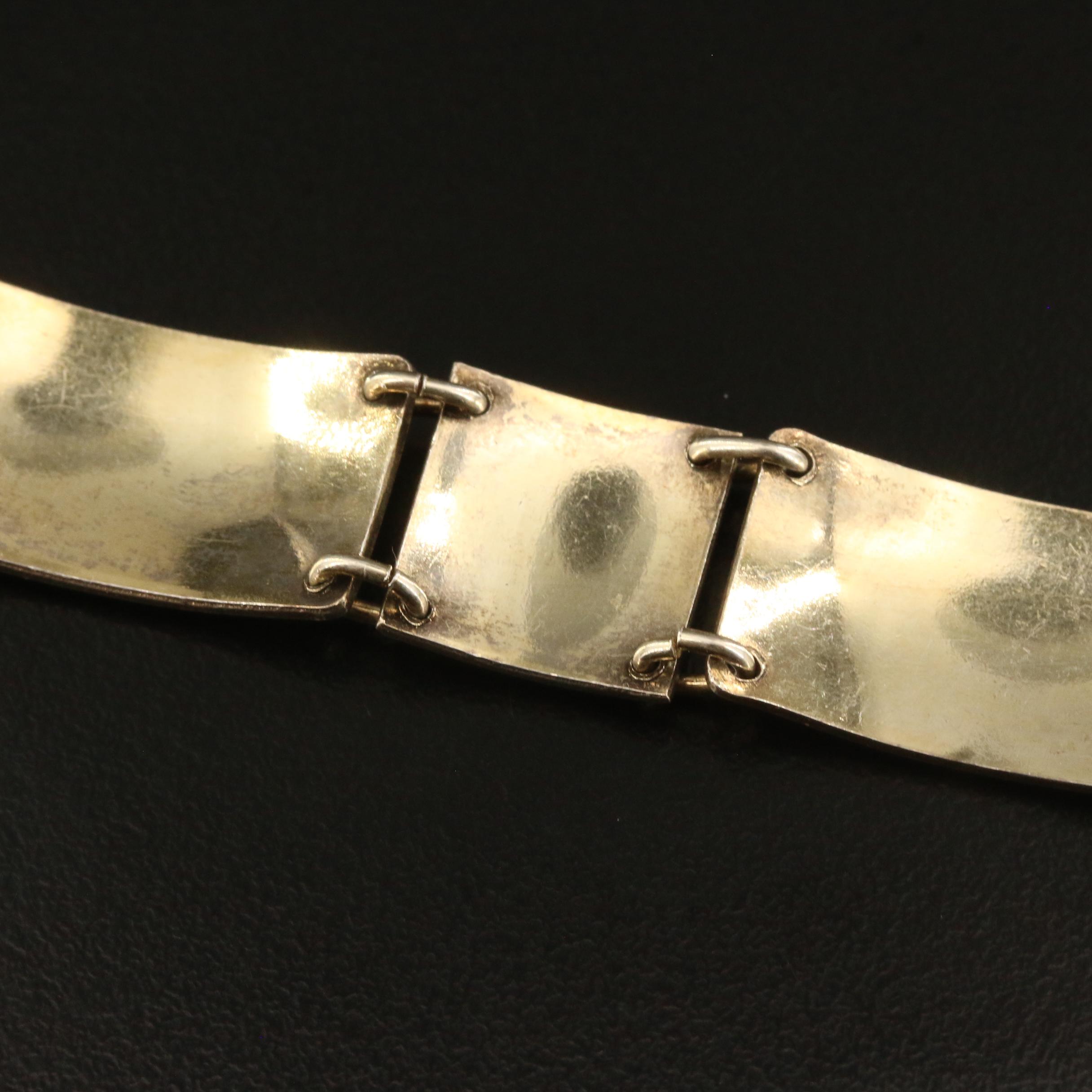 Vintage Norwegian Finn Jensen Sterling Silver Enamel Floral Panel Bracelet