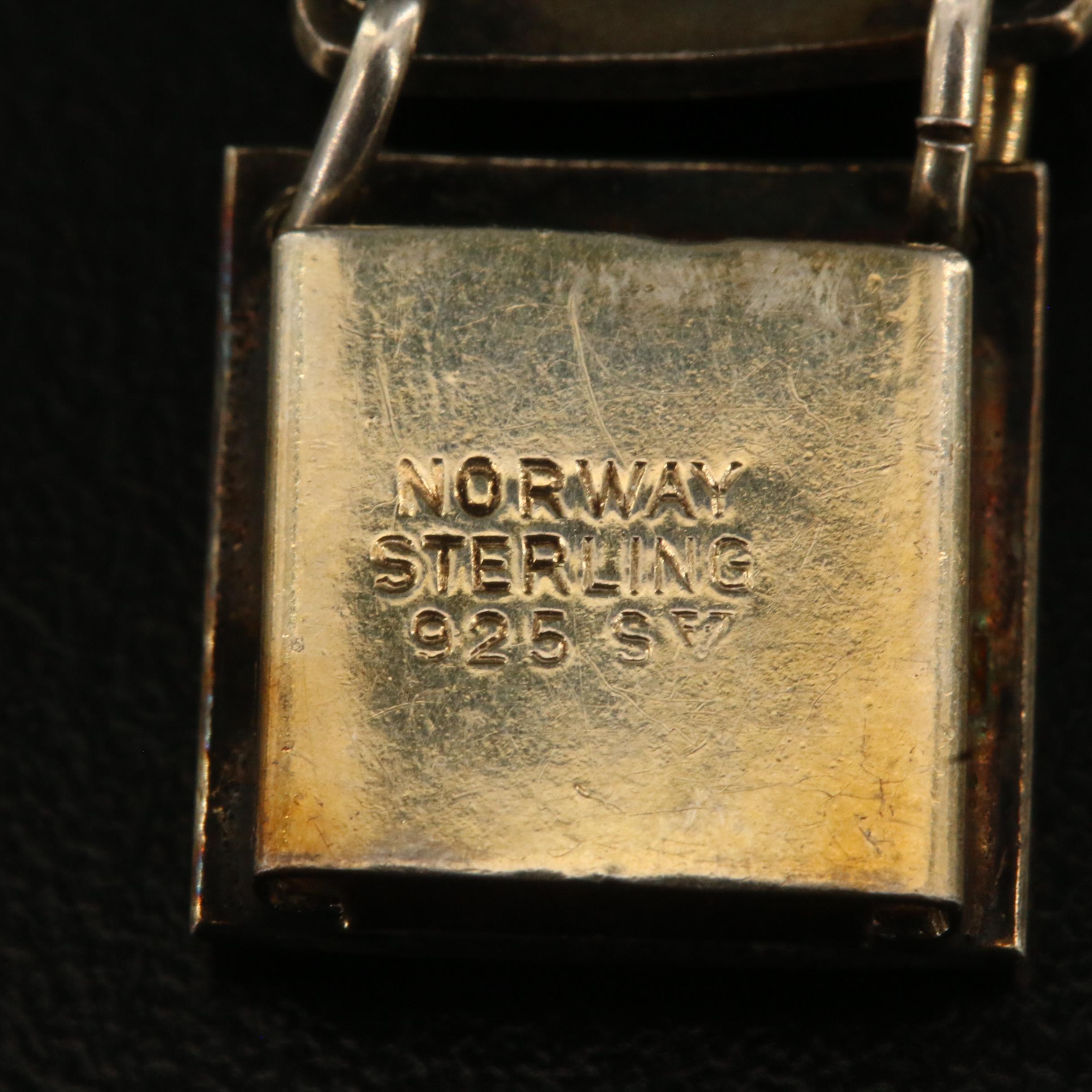 Vintage Norwegian Finn Jensen Sterling Silver Enamel Floral Panel Bracelet