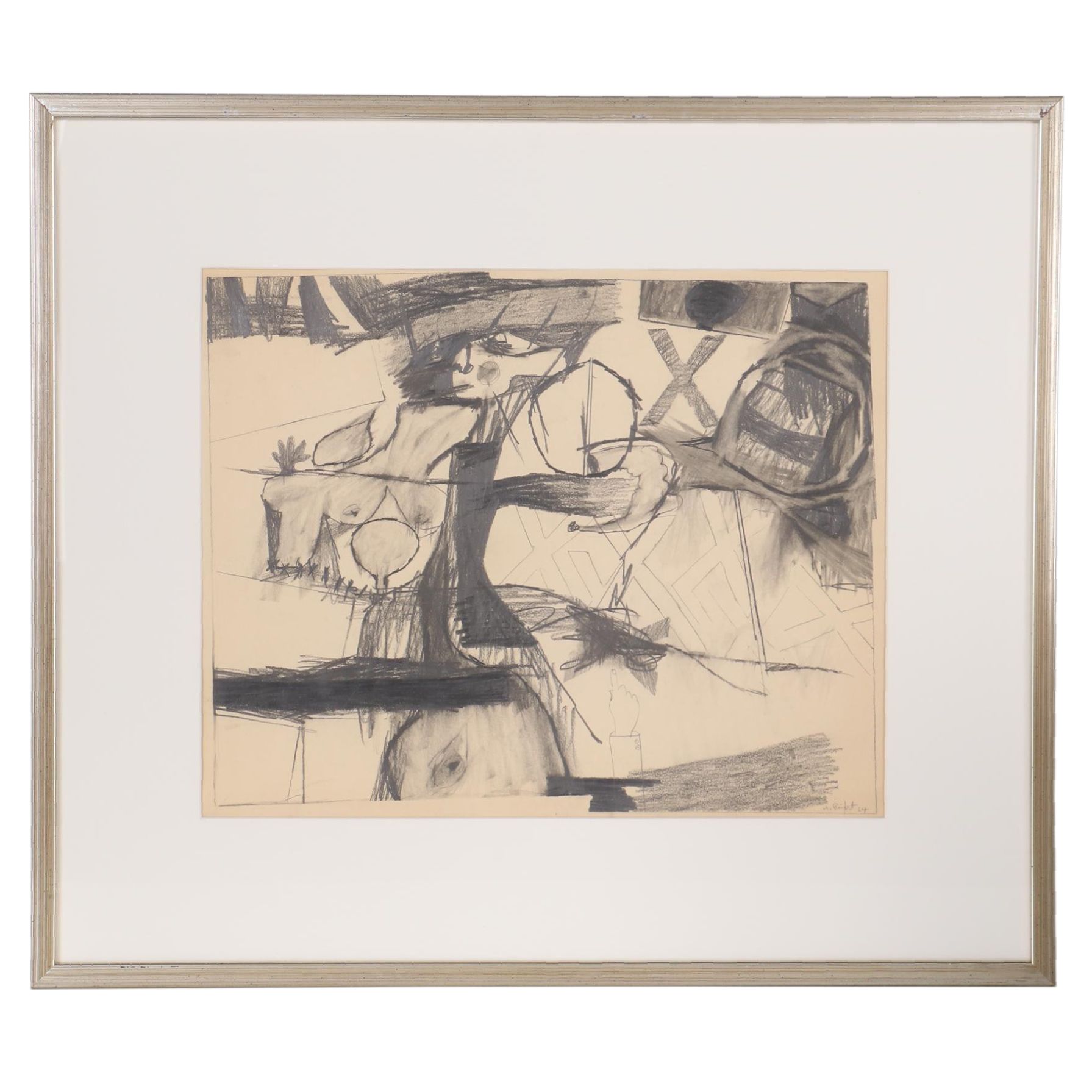 Harold Bright Abstract Graphite Drawing, 1964