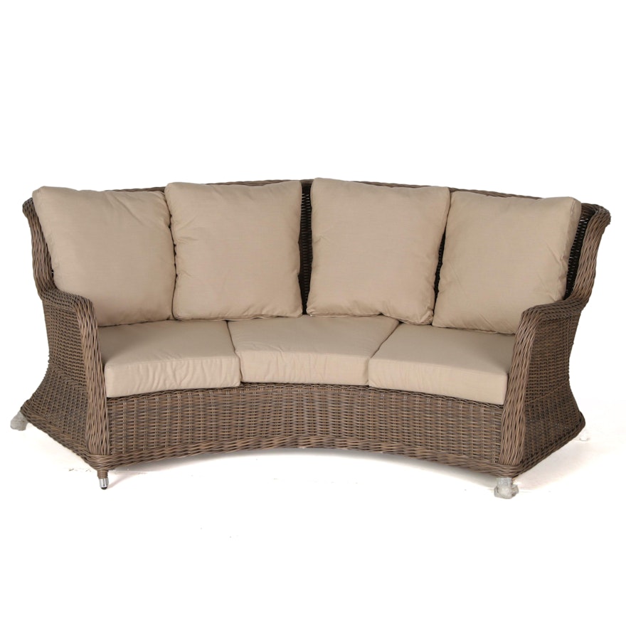 Alcee Resin Wicker Curved Outdoor Sofa with Sunbrella Cushions