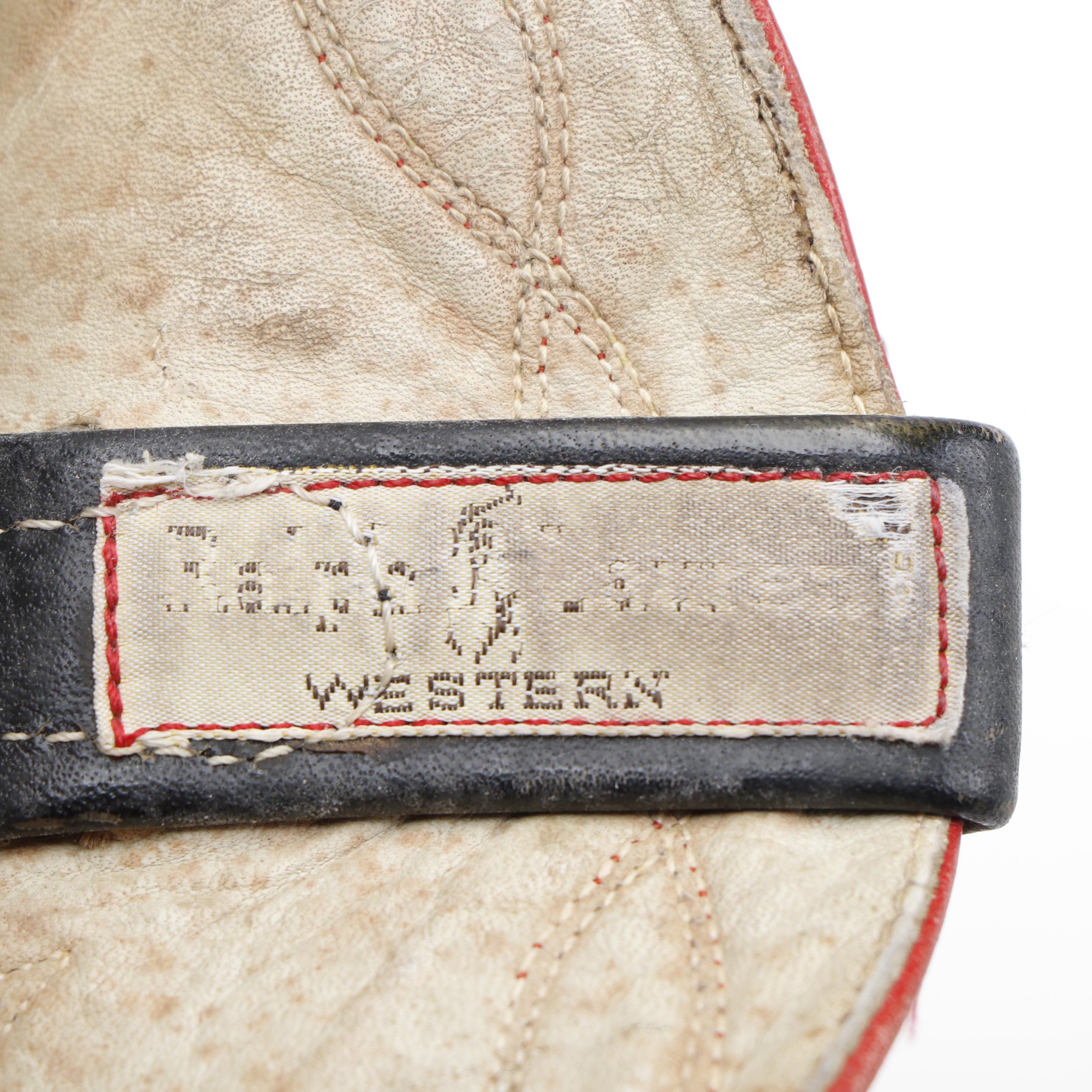 Ralph Lauren Black Leather Cowboy Boots with Green and White Inlay Details