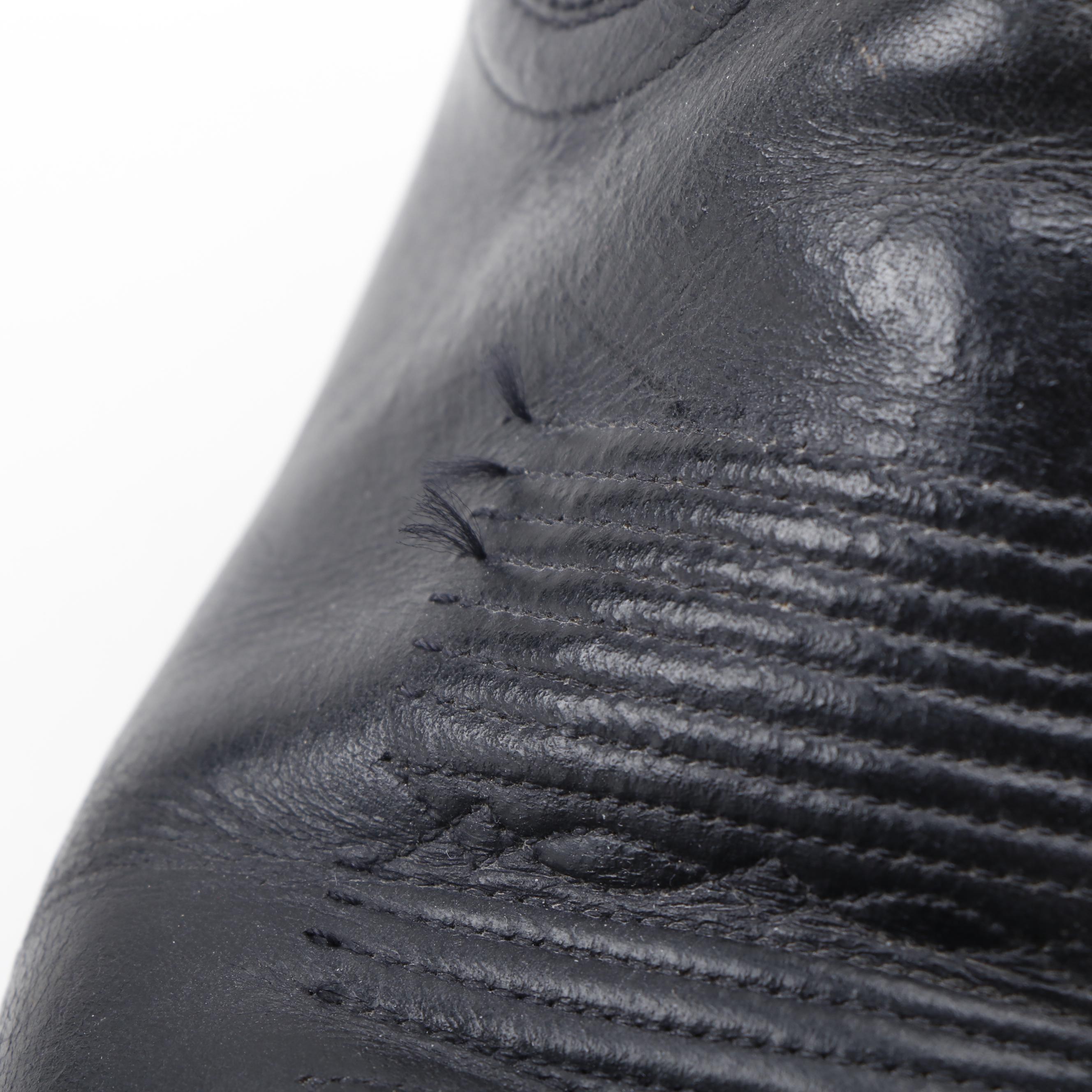 Ralph Lauren Black Leather Cowboy Boots with Green and White Inlay Details