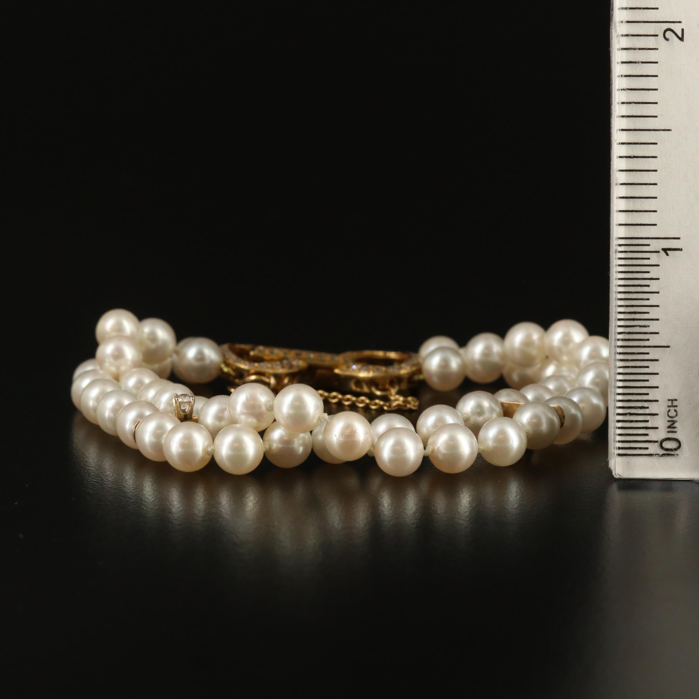 18K Pearl and Diamond Double Strand Bracelet
