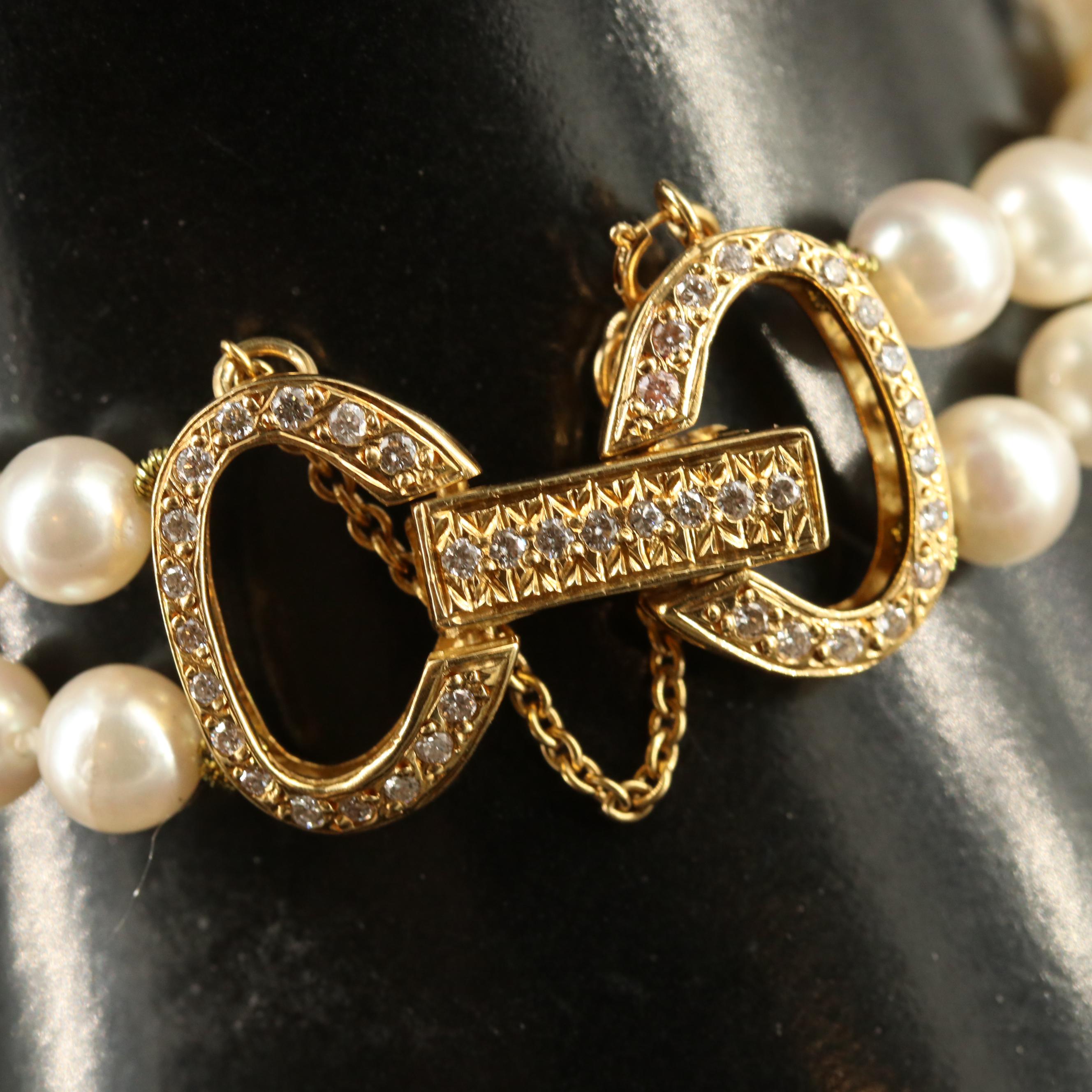 18K Pearl and Diamond Double Strand Bracelet