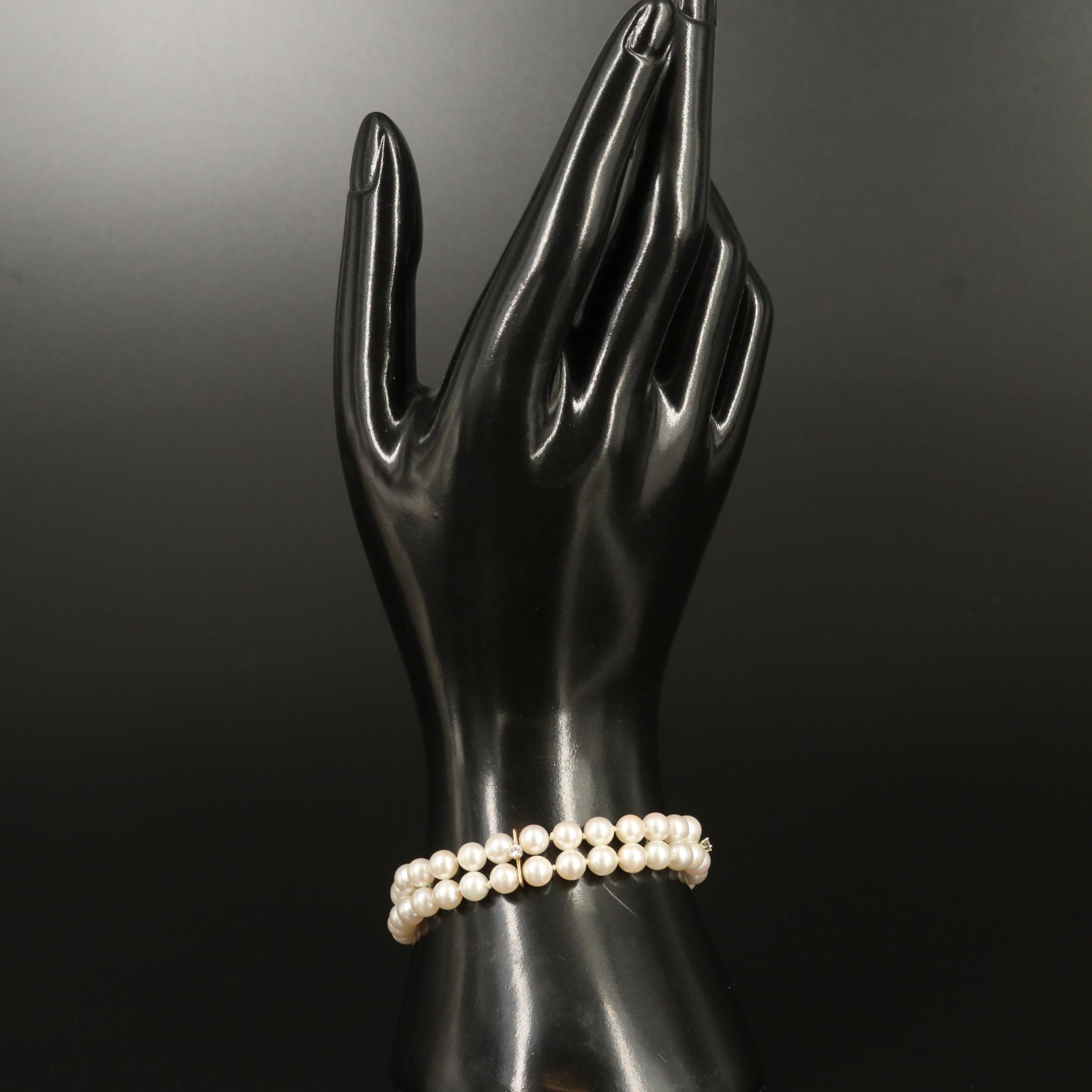 18K Pearl and Diamond Double Strand Bracelet