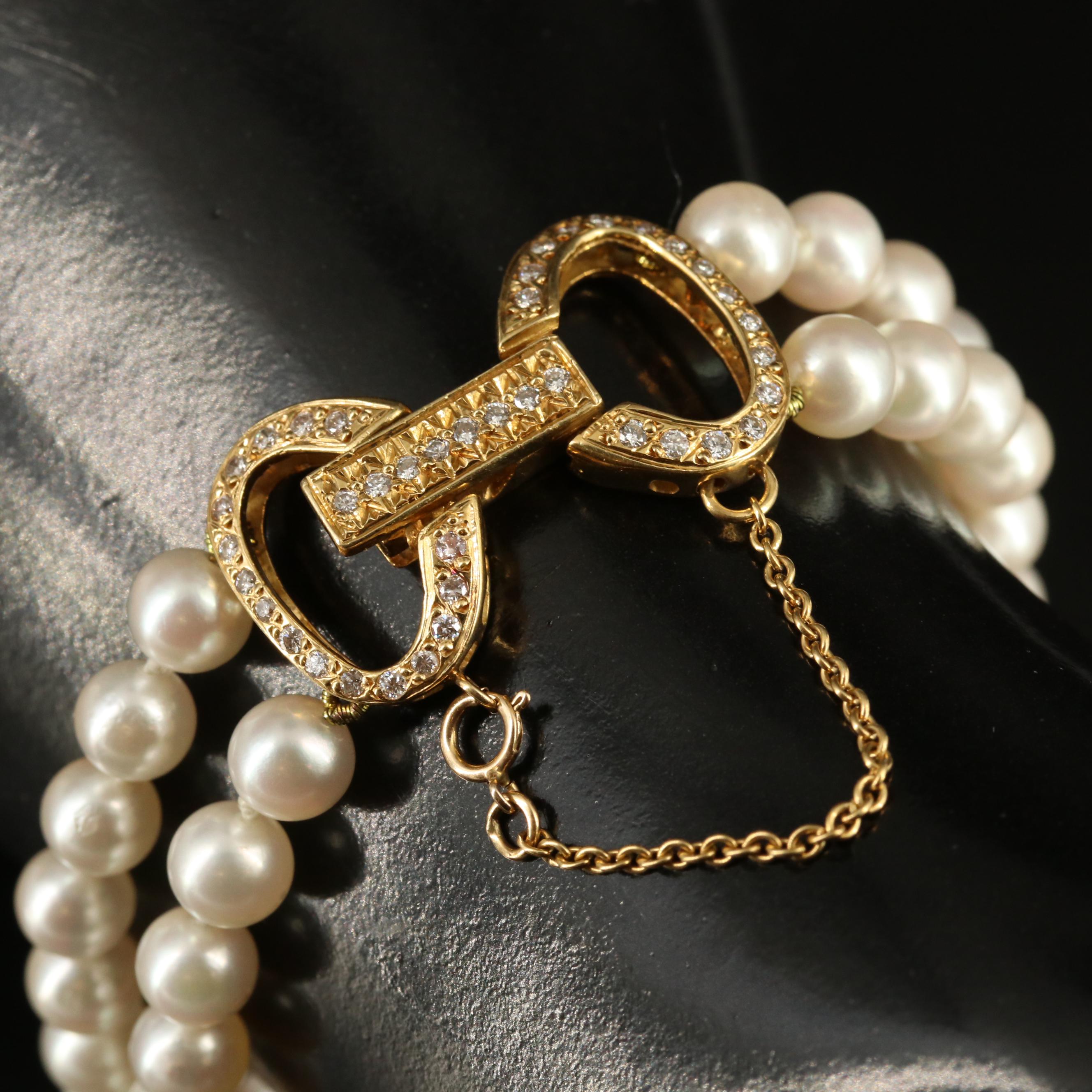 18K Pearl and Diamond Double Strand Bracelet