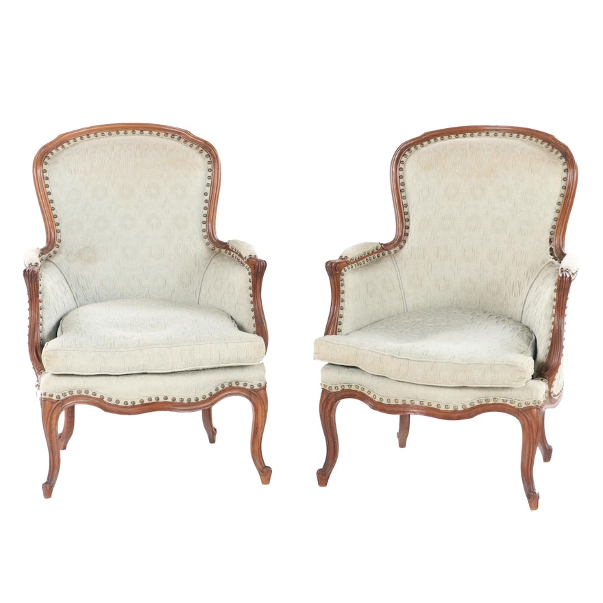 Pair of Louis XV Style Finger Carved Beech Armchairs