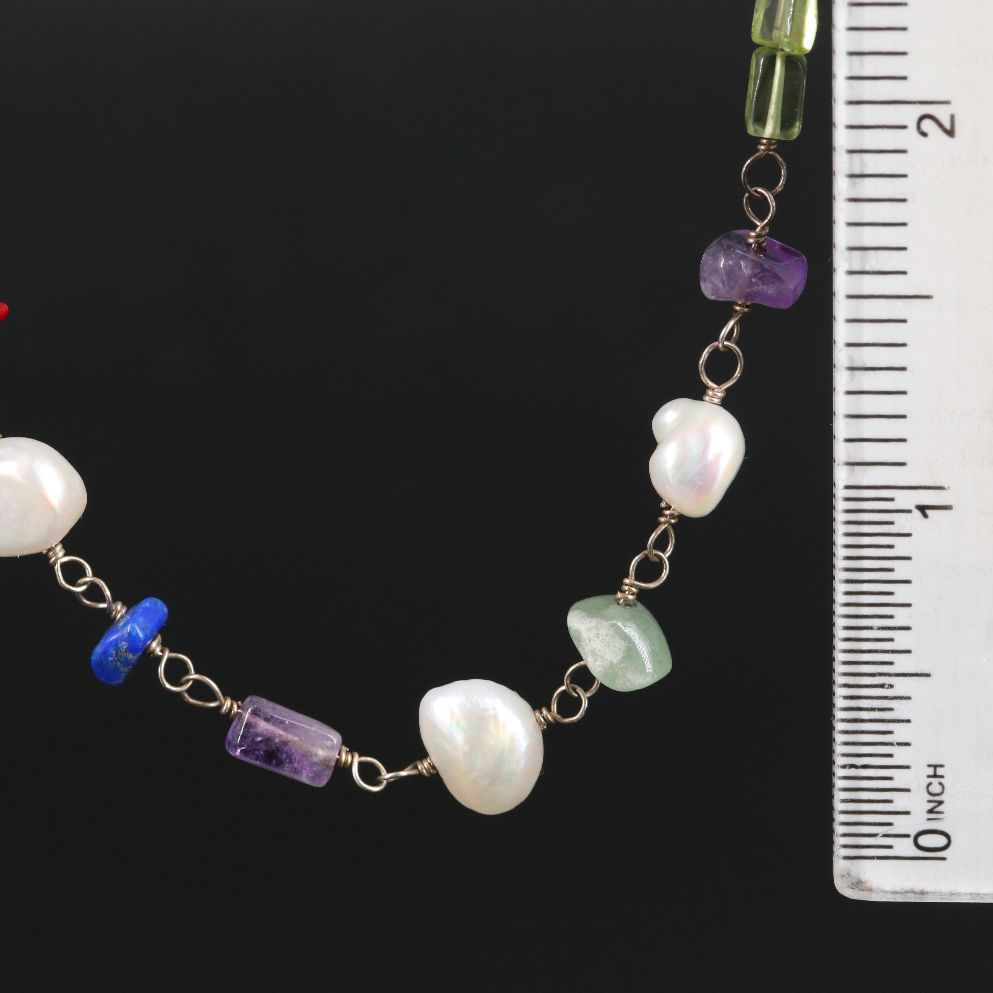 Silpada Sterling Station Necklace Including Pearl, Smoky Quartz, Coral and More