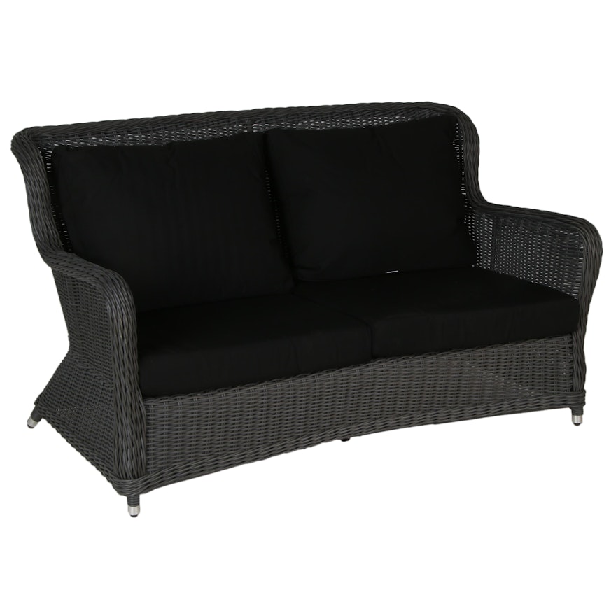 Alcee Resin Wicker Outdoor Loveseat with Sunbrella Cushions