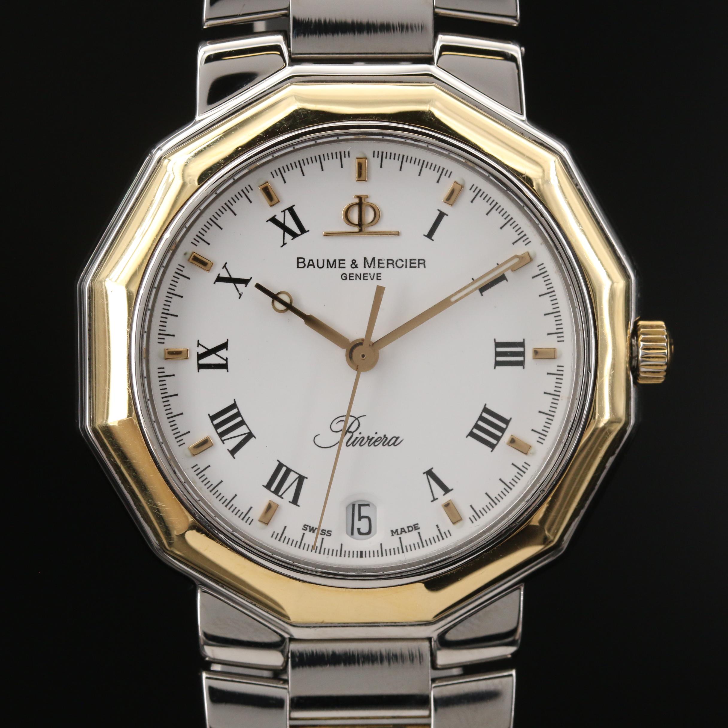 Baume & Mercier Riviera with Date 18K Gold and Stainless Steel Watch