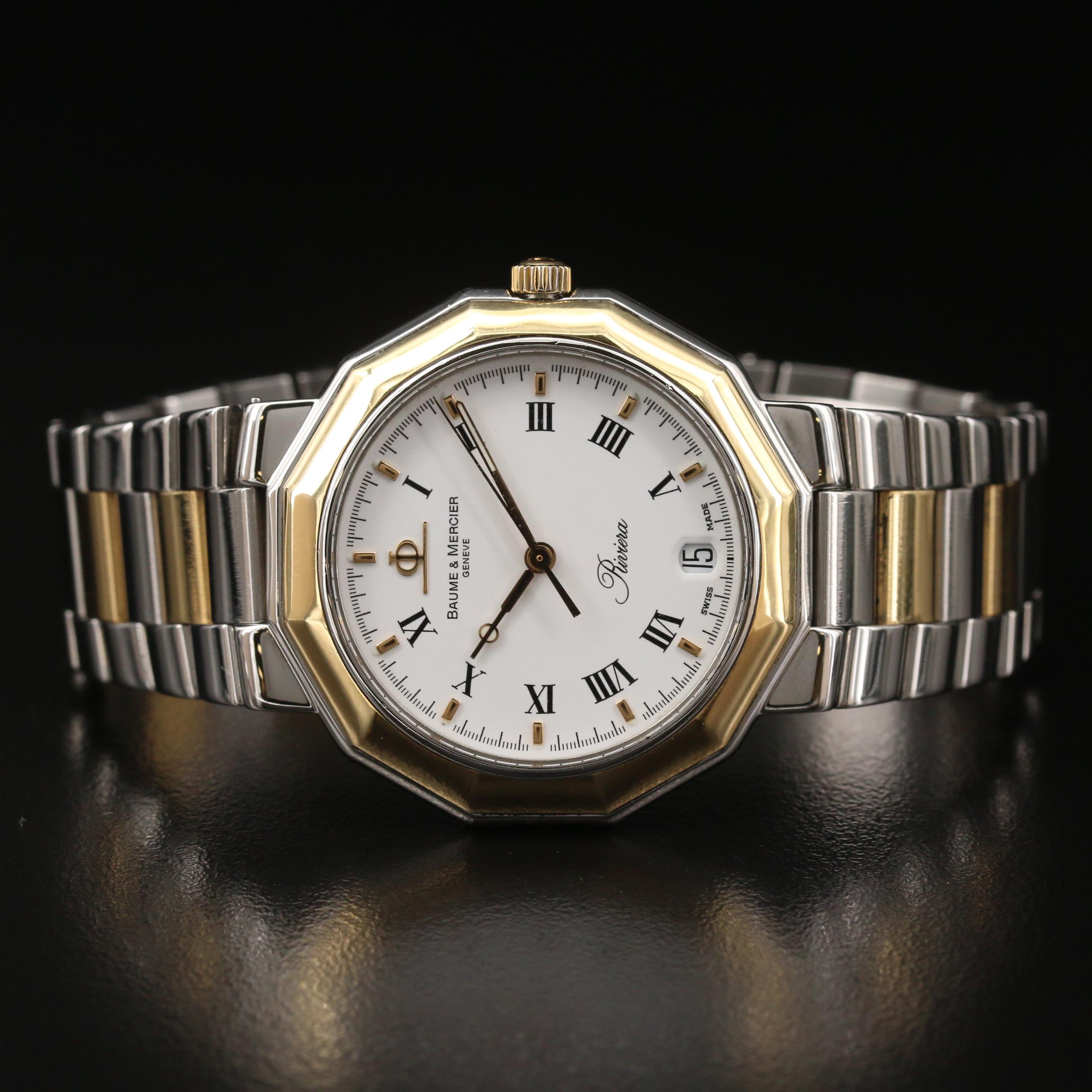 Baume & Mercier Riviera with Date 18K Gold and Stainless Steel Watch