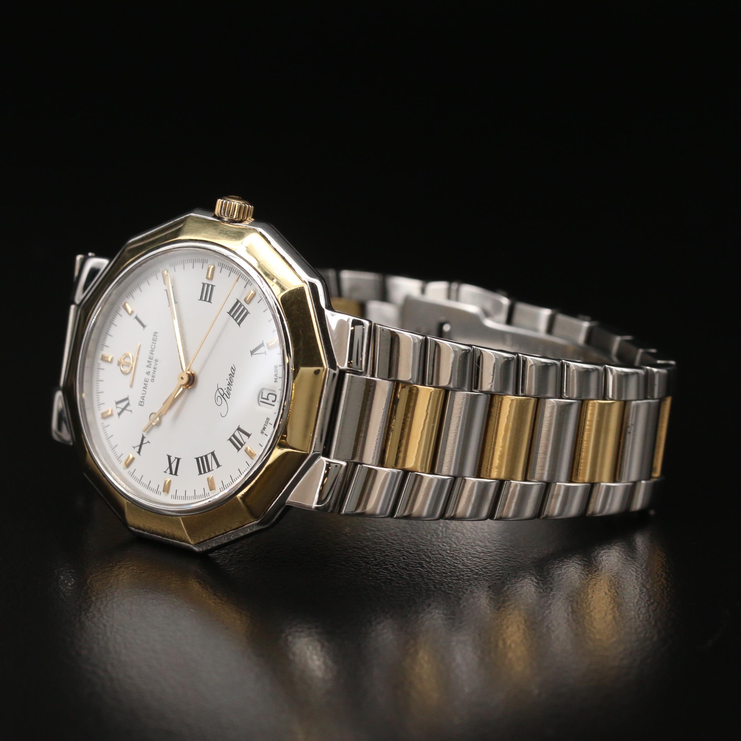 Baume & Mercier Riviera with Date 18K Gold and Stainless Steel Watch