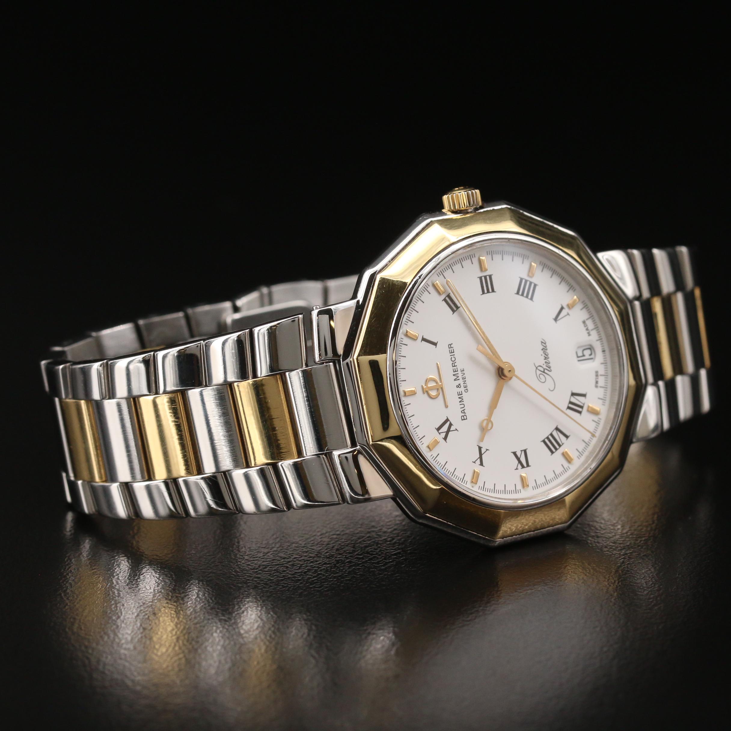 Baume & Mercier Riviera with Date 18K Gold and Stainless Steel Watch
