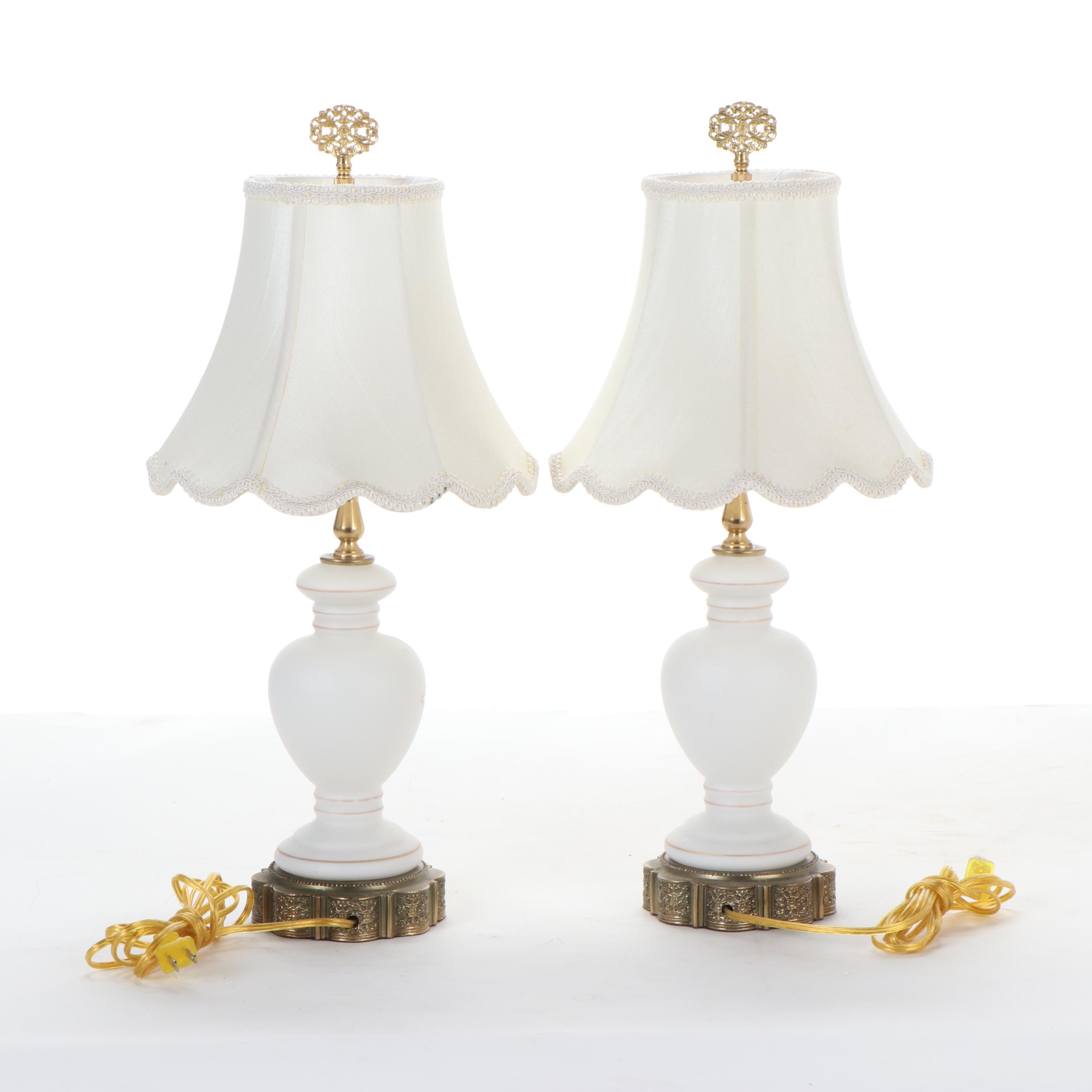 Bristol Vase Style Milk Glass Vanity Lamps, Late 20th Century