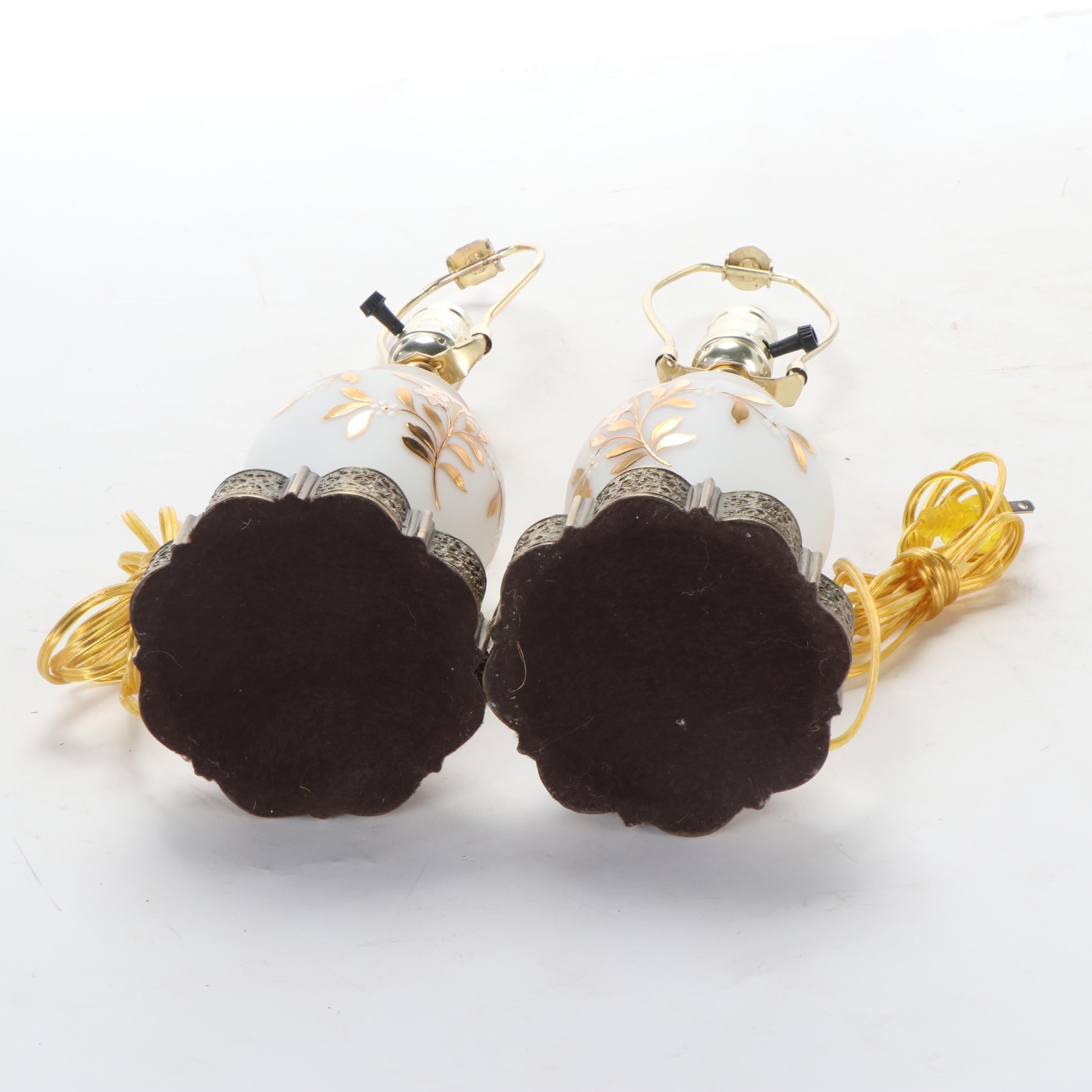 Bristol Vase Style Milk Glass Vanity Lamps, Late 20th Century