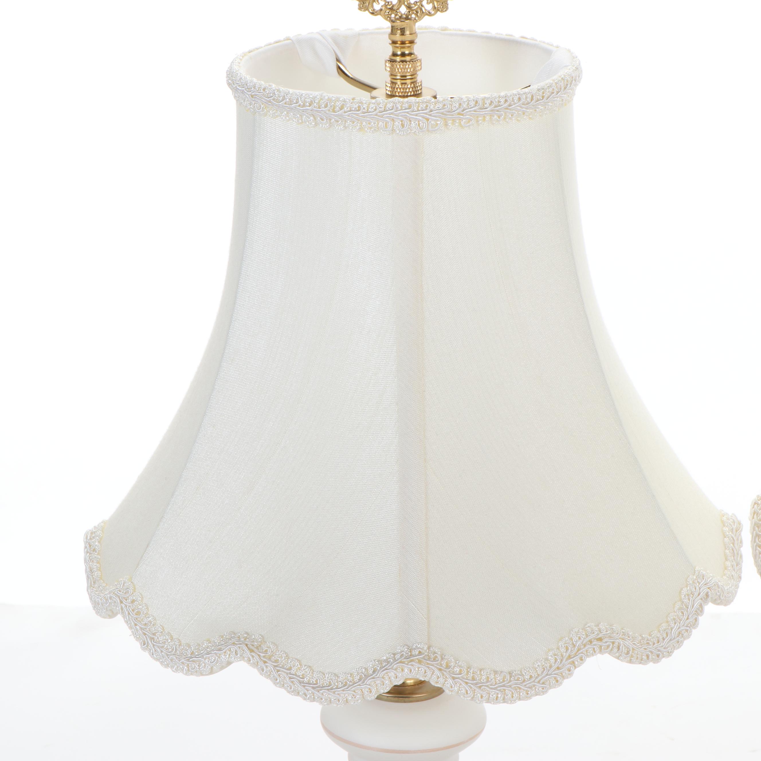 Bristol Vase Style Milk Glass Vanity Lamps, Late 20th Century