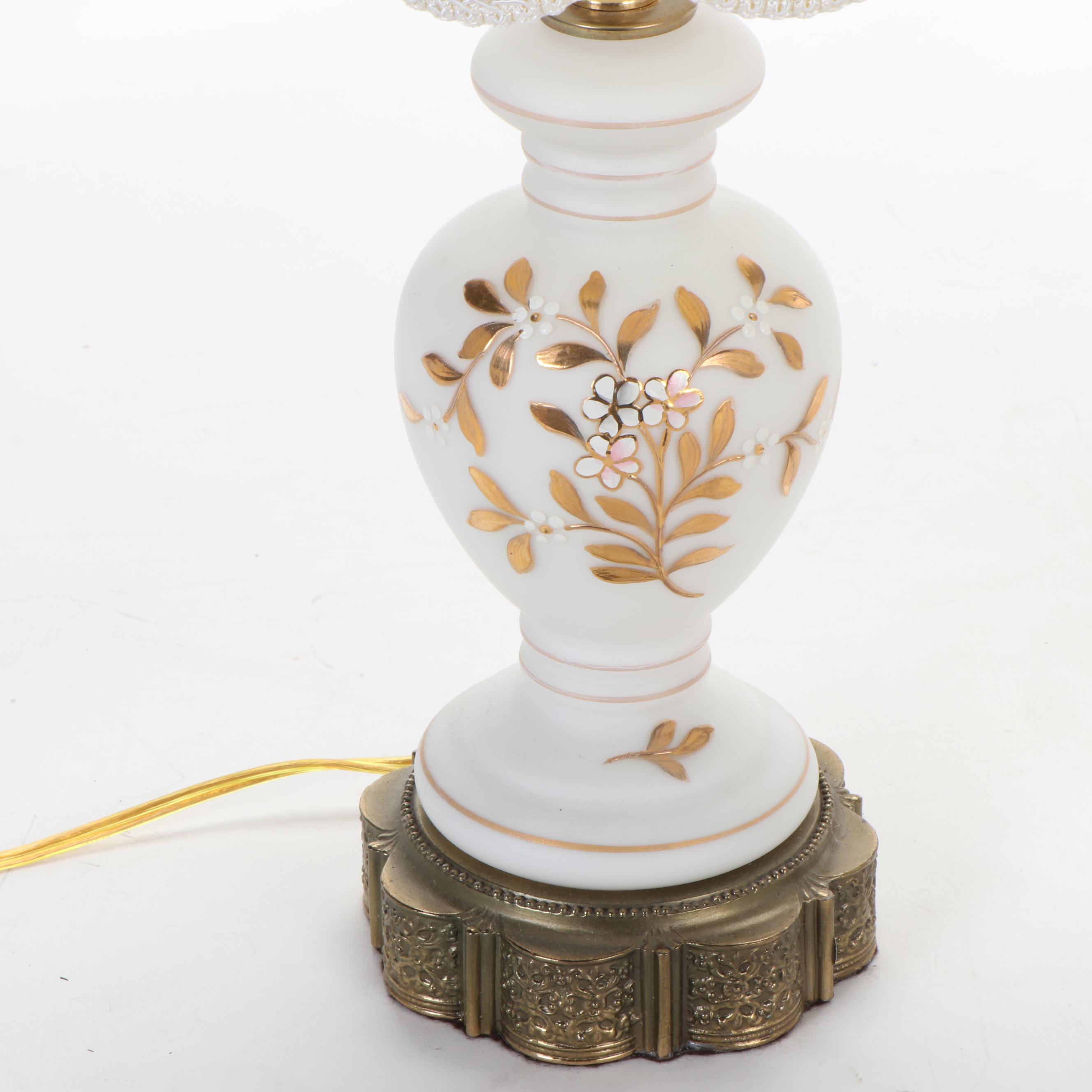 Bristol Vase Style Milk Glass Vanity Lamps, Late 20th Century