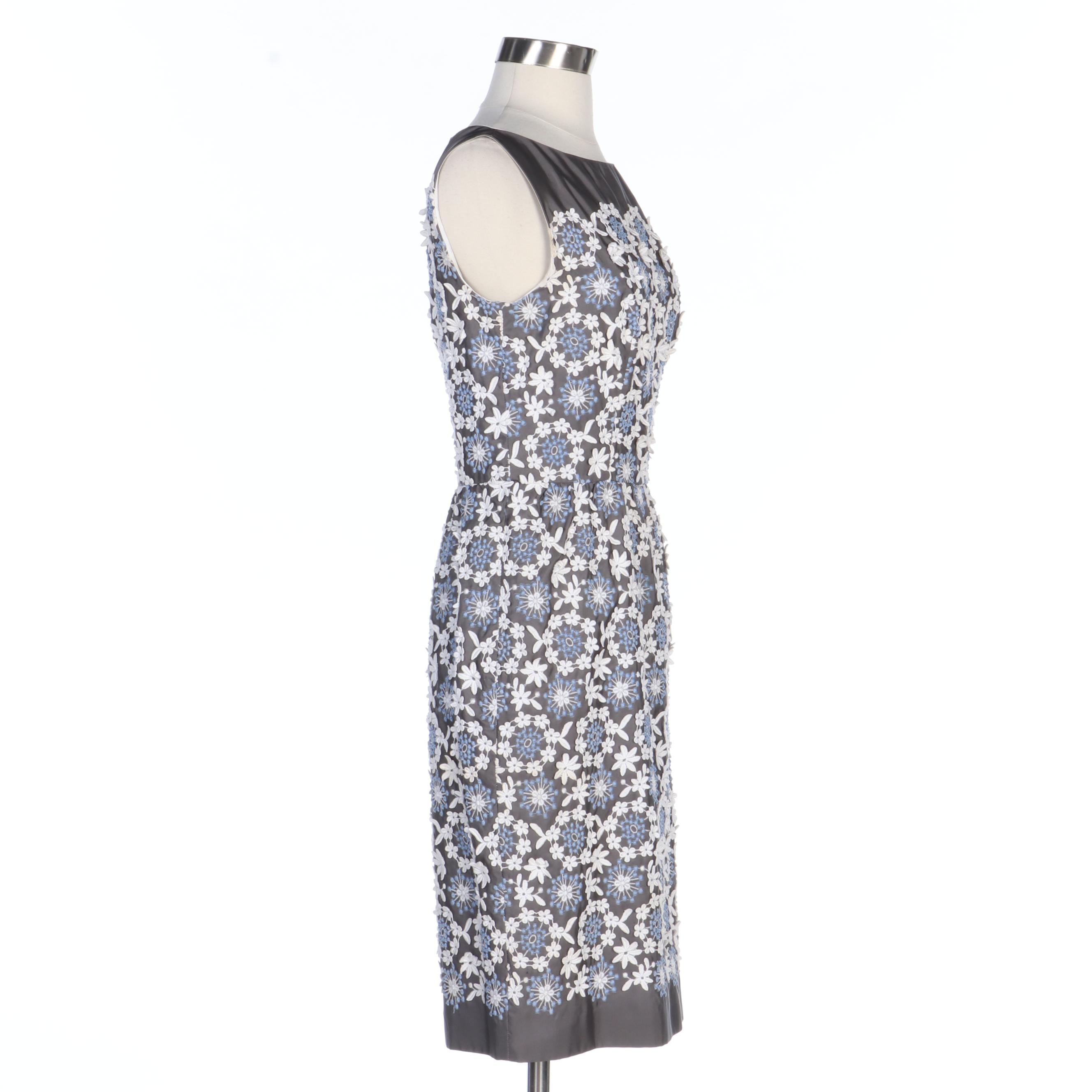 Prada Blue and Gray Floral Sleeveless Dress