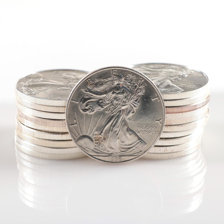 Twenty American Silver Eagle Bullion Coins Including 1996