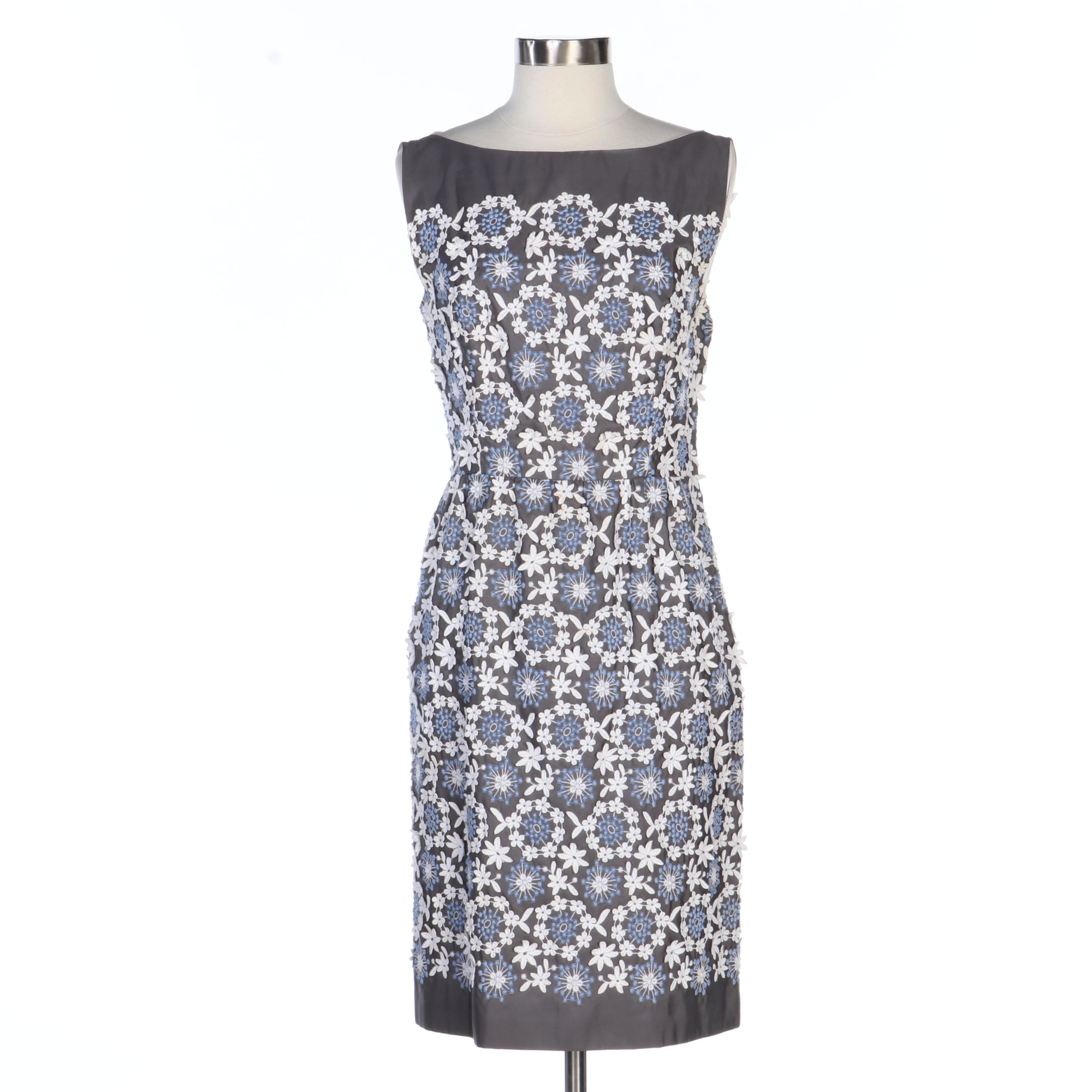 Prada Blue and Gray Floral Sleeveless Dress