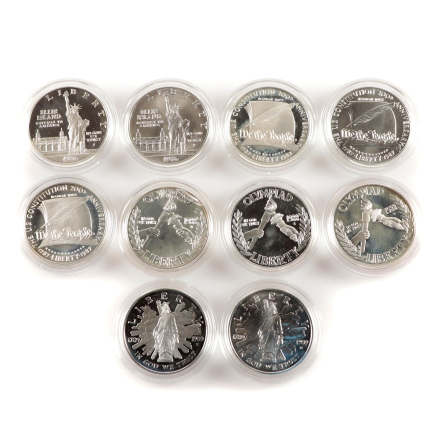 Ten Modern Proof and Uncirculated Commemorative Silver Dollars