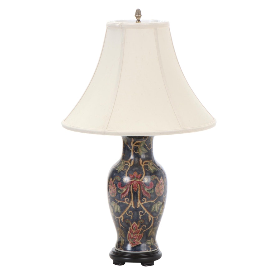 Oriental Accent Polychrome-Glazed Ceramic Baluster Form Table Lamp