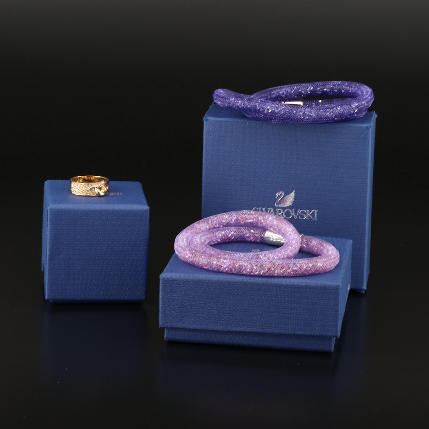 Swarovski Crystal "Gallon" Interlock Ring and "Stardust" Double Bracelets